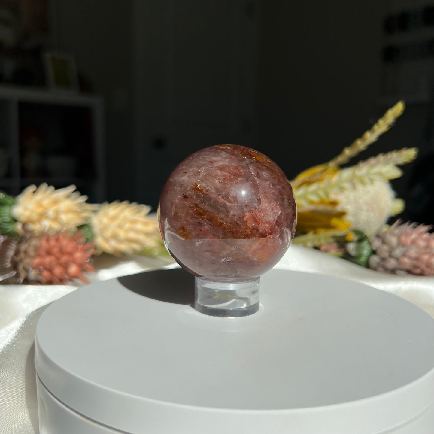 Red Fire Quartz and Garden Quartz Sphere Diameter approximately: 2.08" (53 mm)