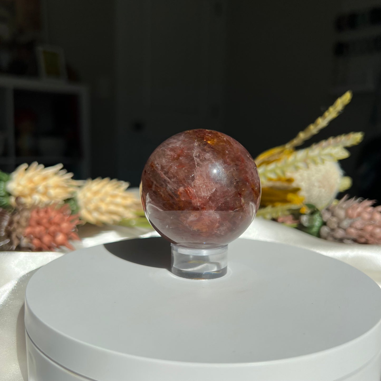 Red Fire Quartz and Garden Quartz Sphere Diameter approximately: 2.08" (53 mm)