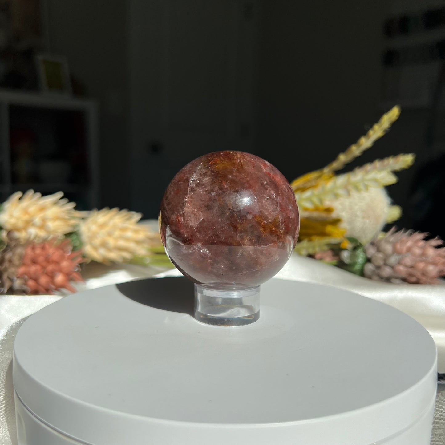 Red Fire Quartz and Garden Quartz Sphere Diameter approximately: 2.08" (53 mm)