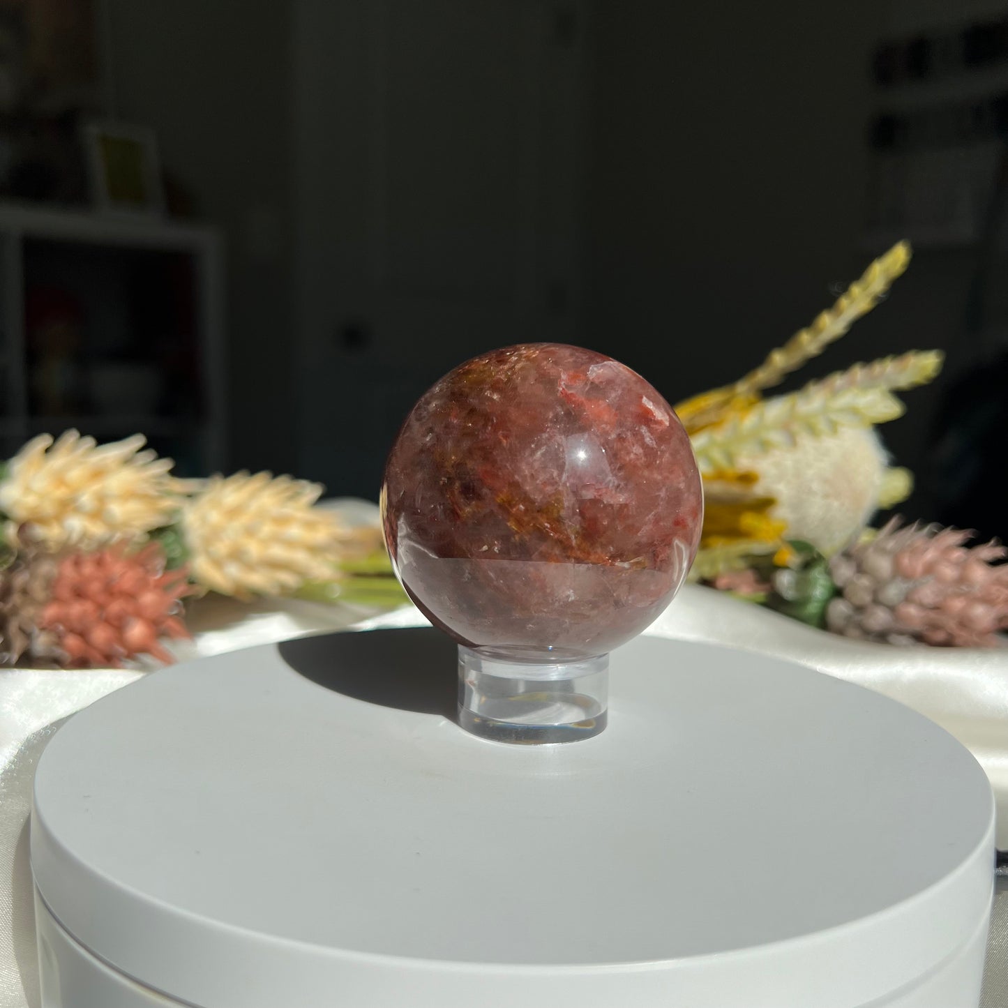 Red Fire Quartz and Garden Quartz Sphere Diameter approximately: 2.08" (53 mm)