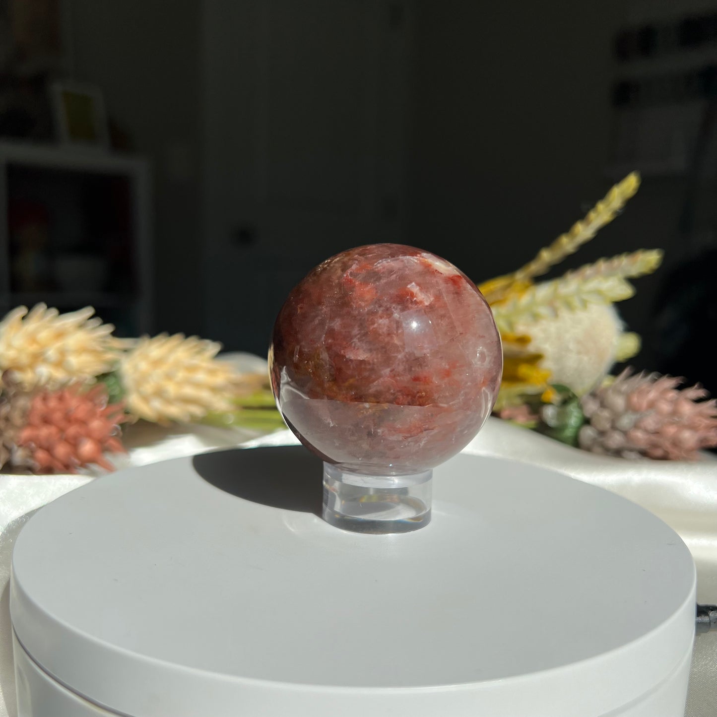 Red Fire Quartz and Garden Quartz Sphere Diameter approximately: 2.08" (53 mm)