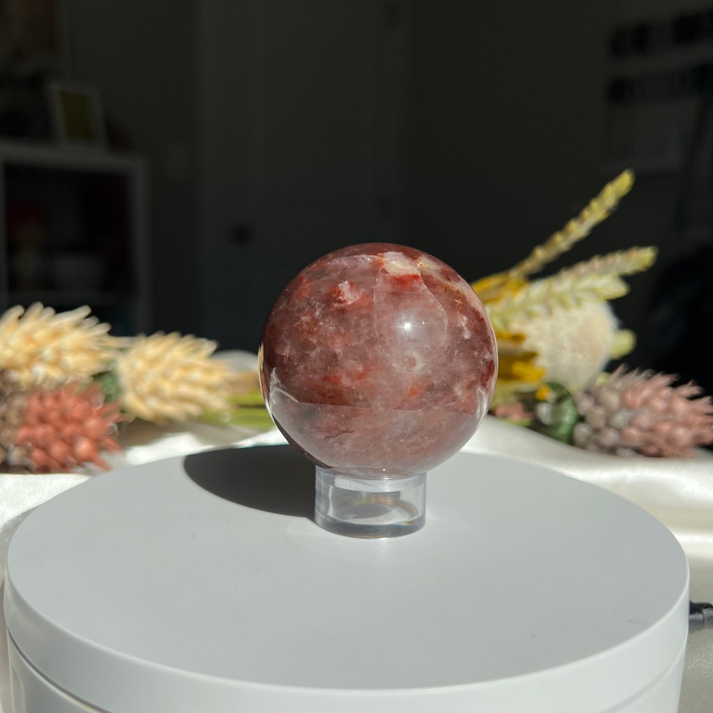 Red Fire Quartz and Garden Quartz Sphere Diameter approximately: 2.08" (53 mm)