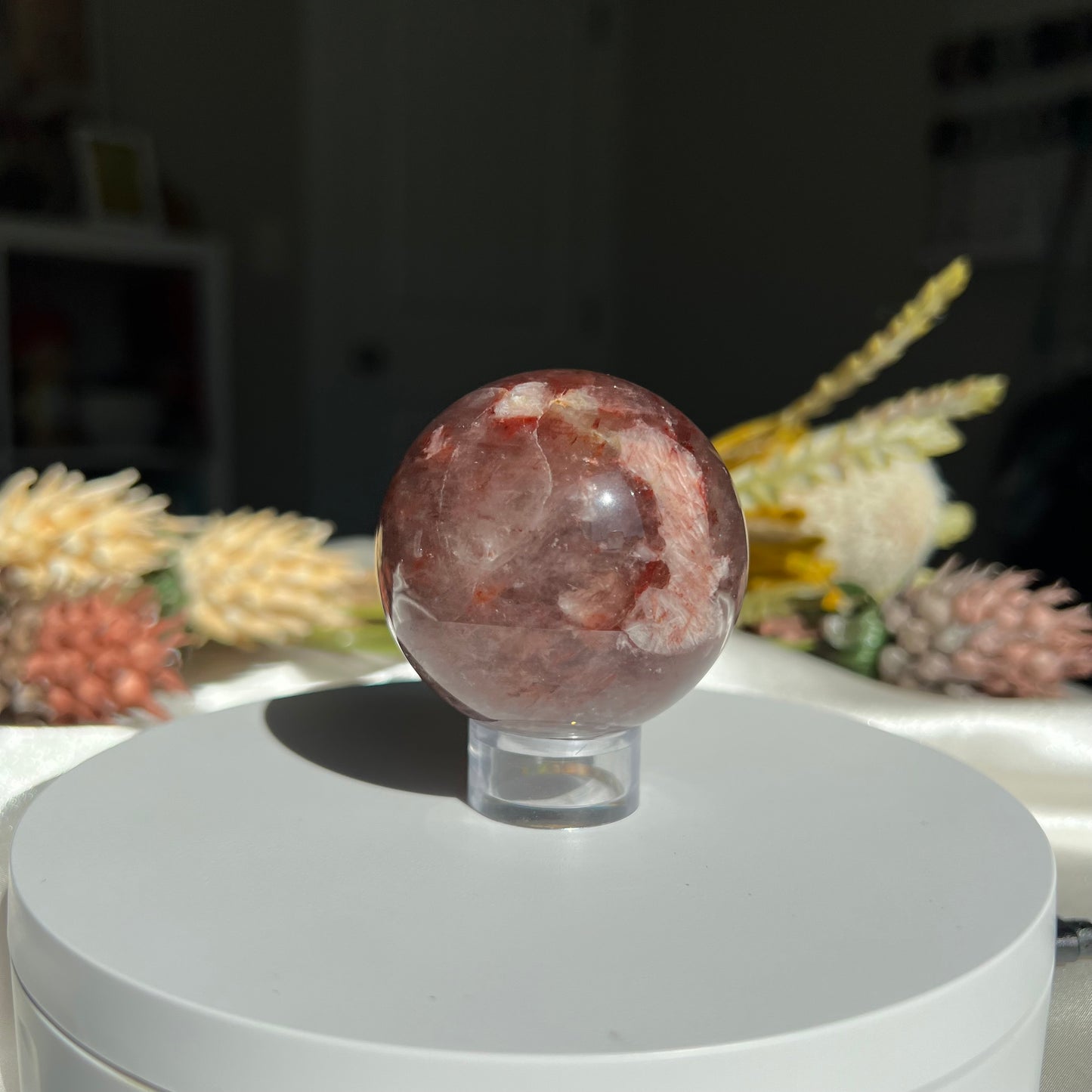 Red Fire Quartz and Garden Quartz Sphere Diameter approximately: 2.08" (53 mm)