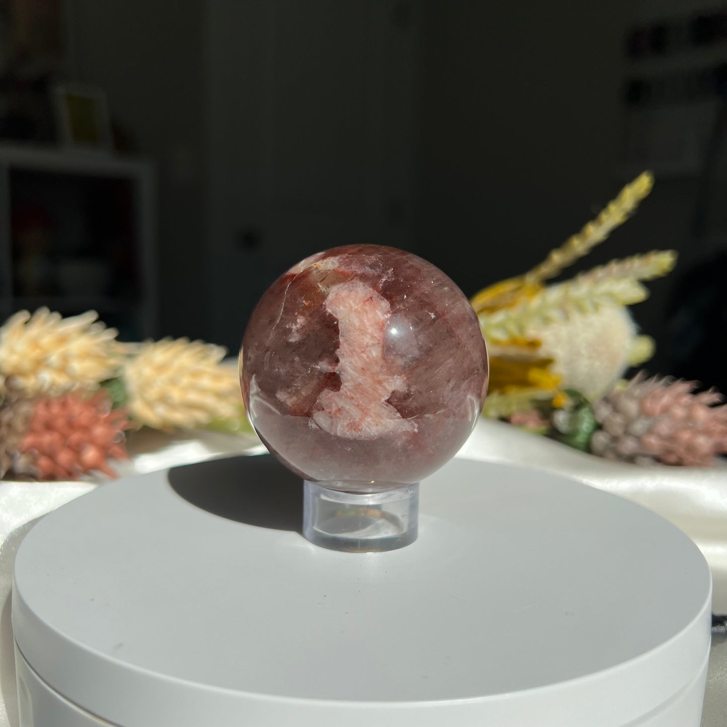 Red Fire Quartz and Garden Quartz Sphere Diameter approximately: 2.08" (53 mm)