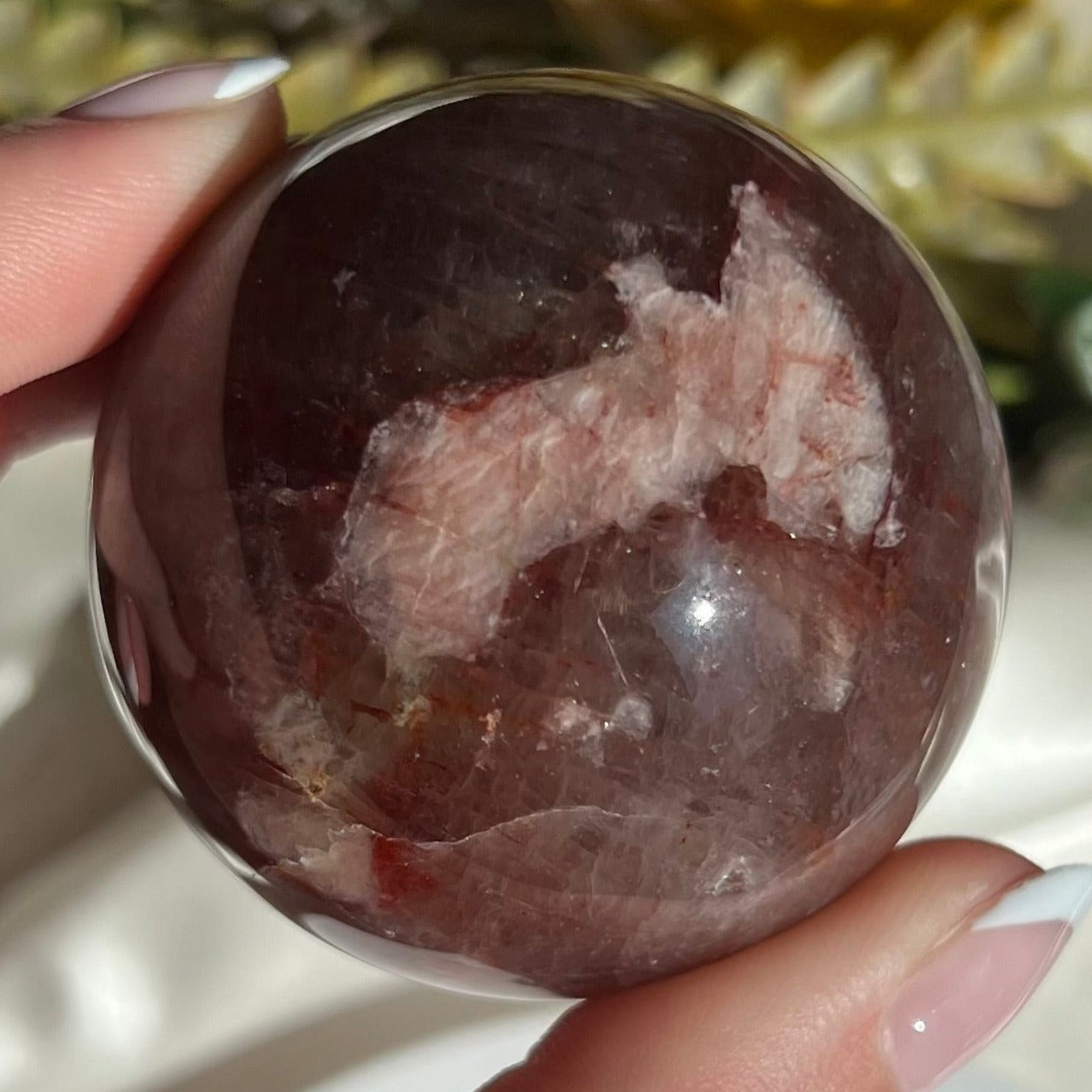 Red Fire Quartz and Garden Quartz Sphere Diameter approximately: 2.08" (53 mm)