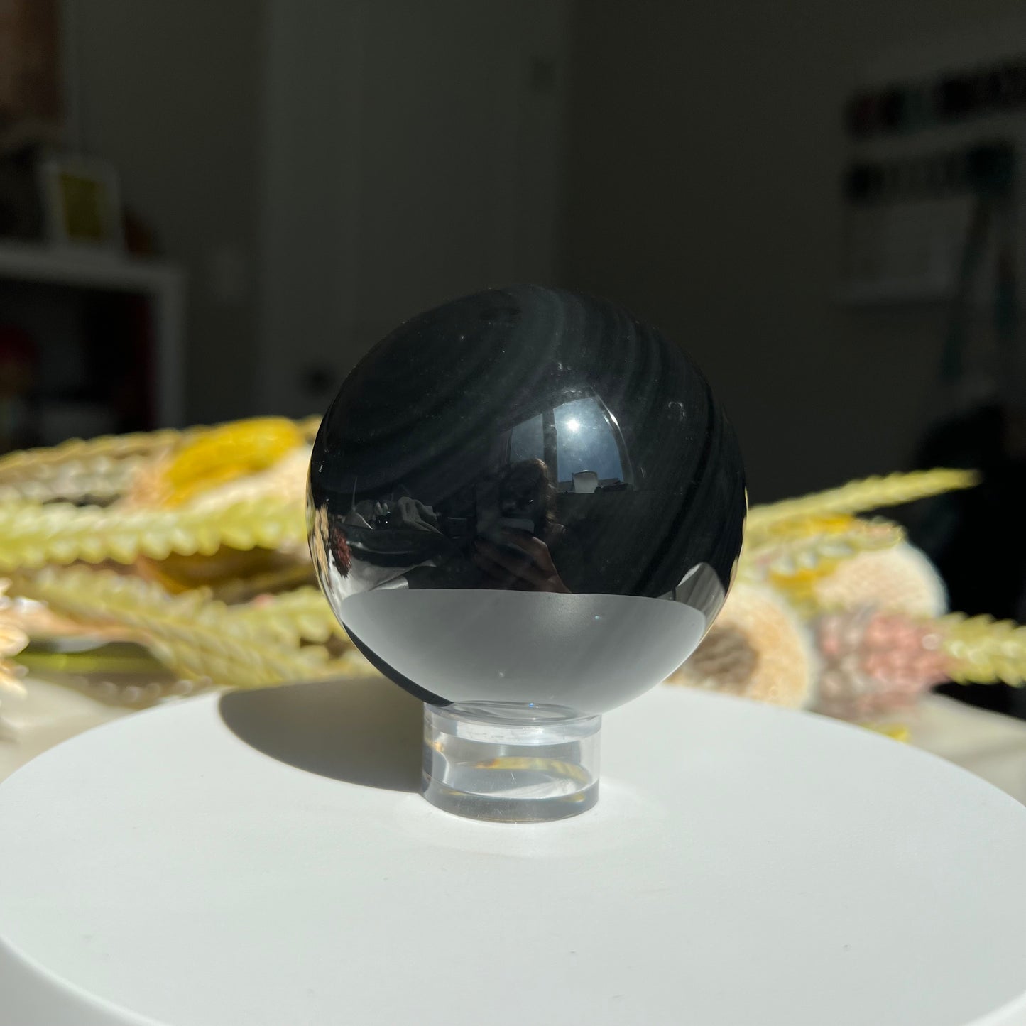 Cat Eye Obsidian Sphere Diameter approximately: 2.16" (55 mm)