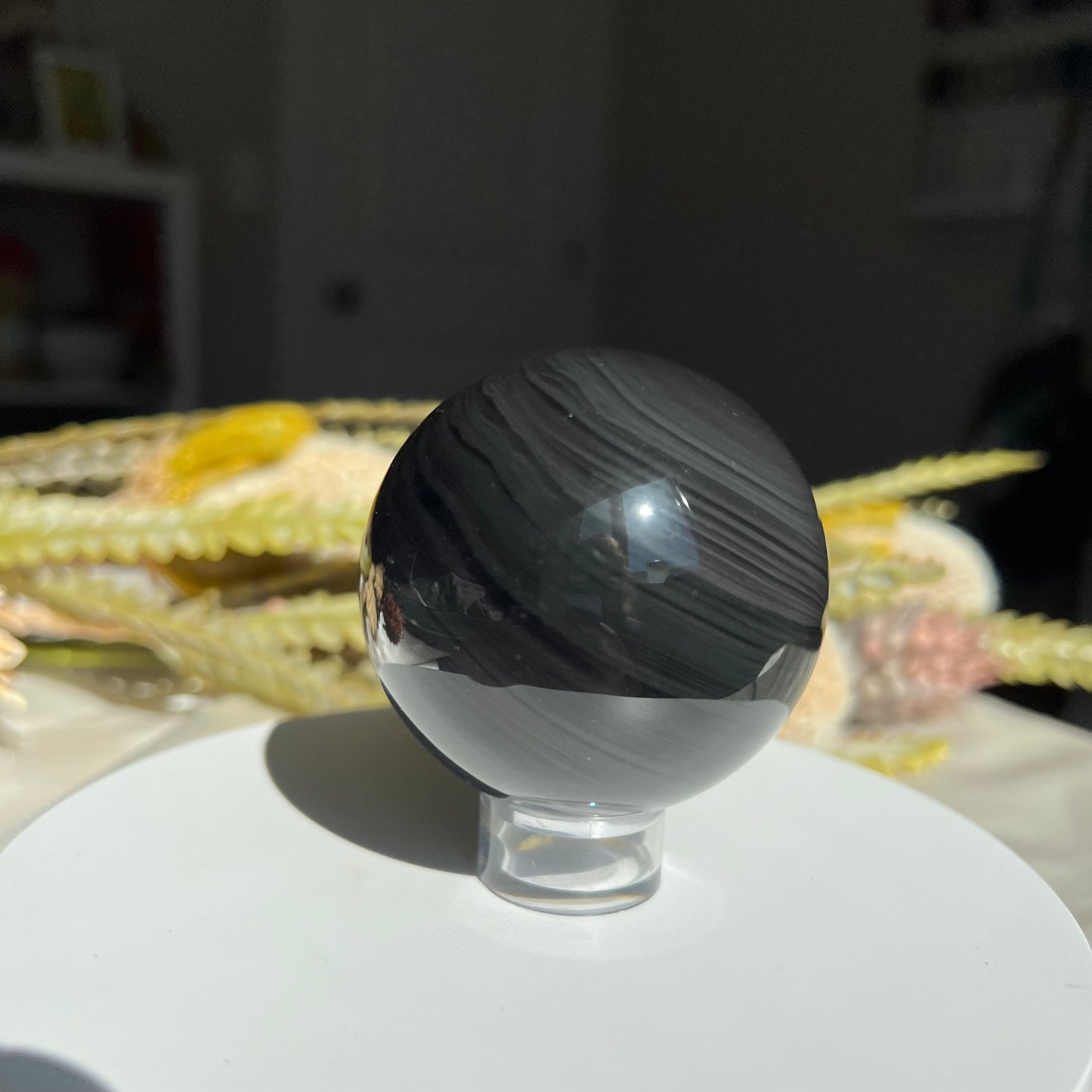 Cat Eye Obsidian Sphere Diameter approximately: 2.39" (60 mm)