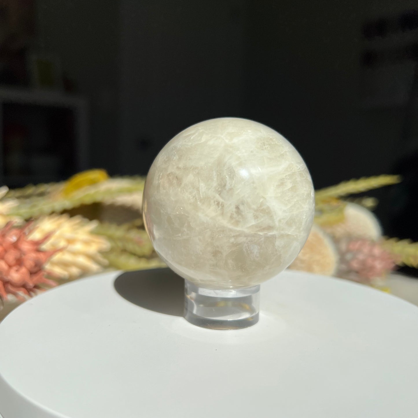 White Moonstone Sphere Diameter approximately: 2.19" (55 mm)