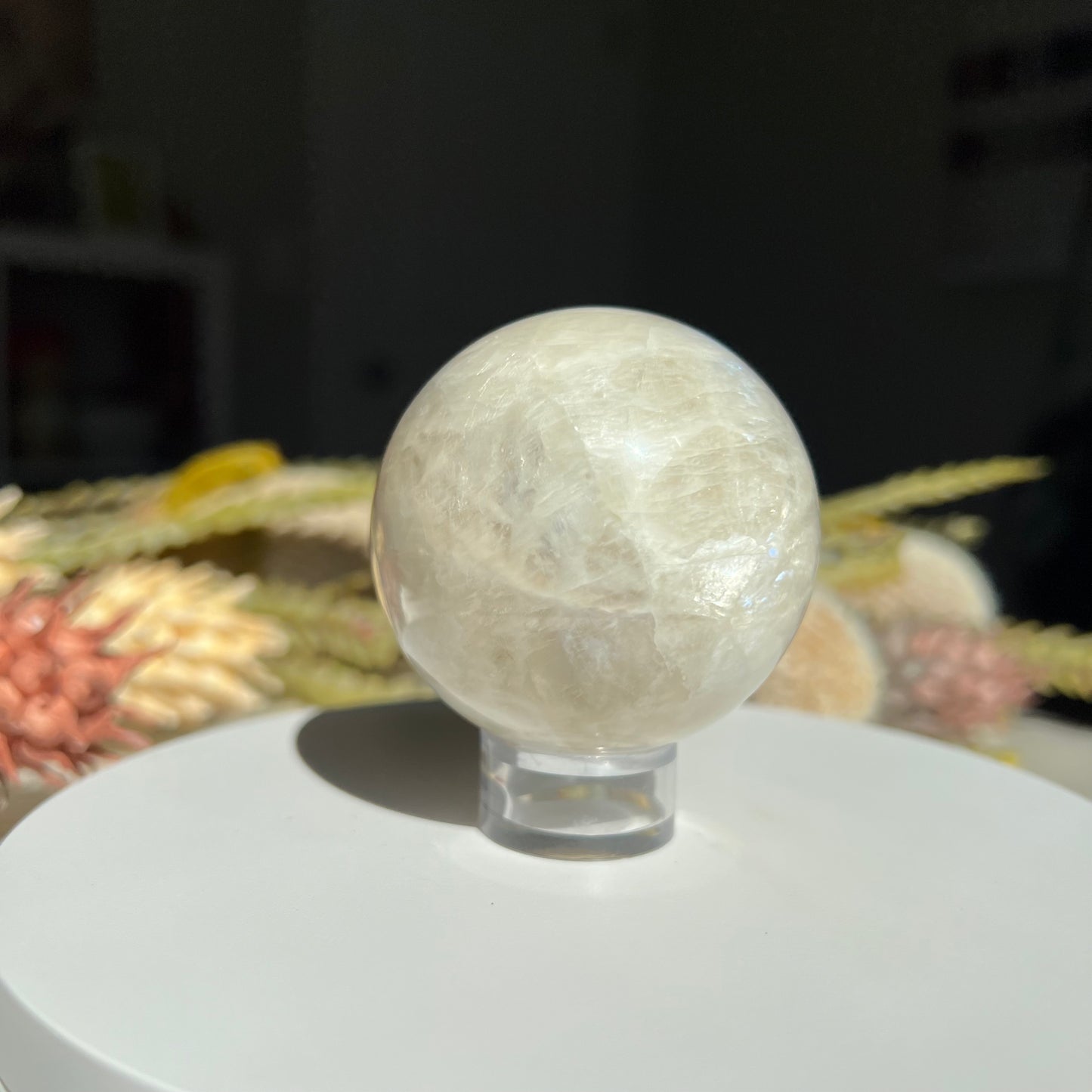 White Moonstone Sphere Diameter approximately: 2.19" (55 mm)