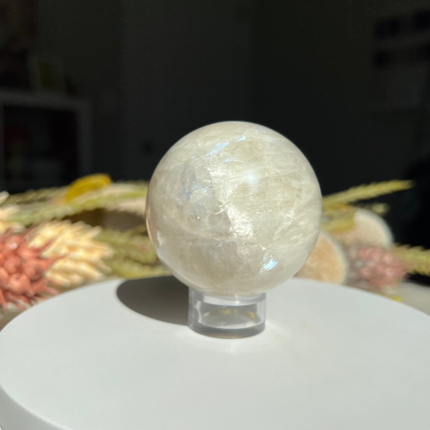 White Moonstone Sphere Diameter approximately: 2.19" (55 mm)