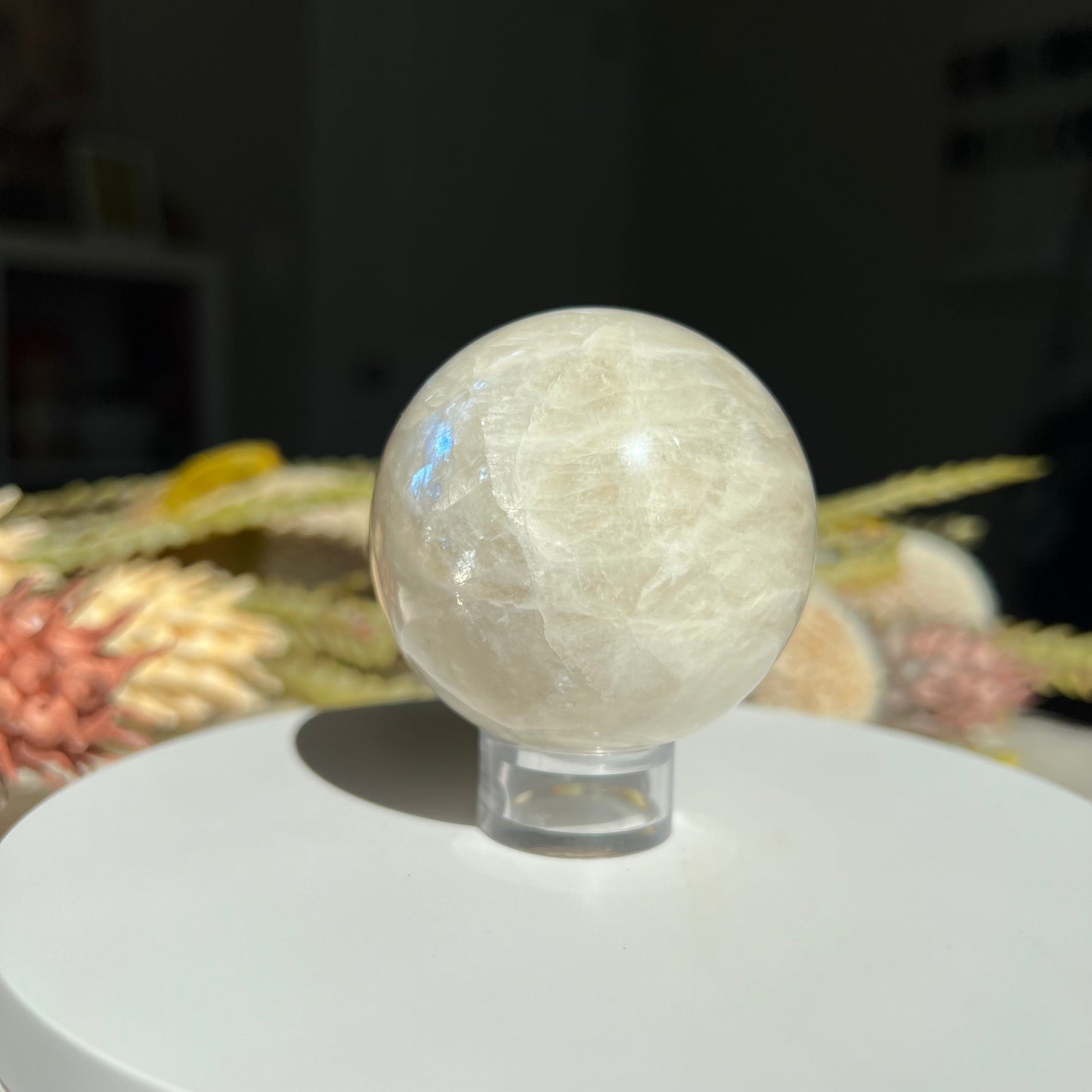 White Moonstone Sphere Diameter approximately: 2.19" (55 mm)