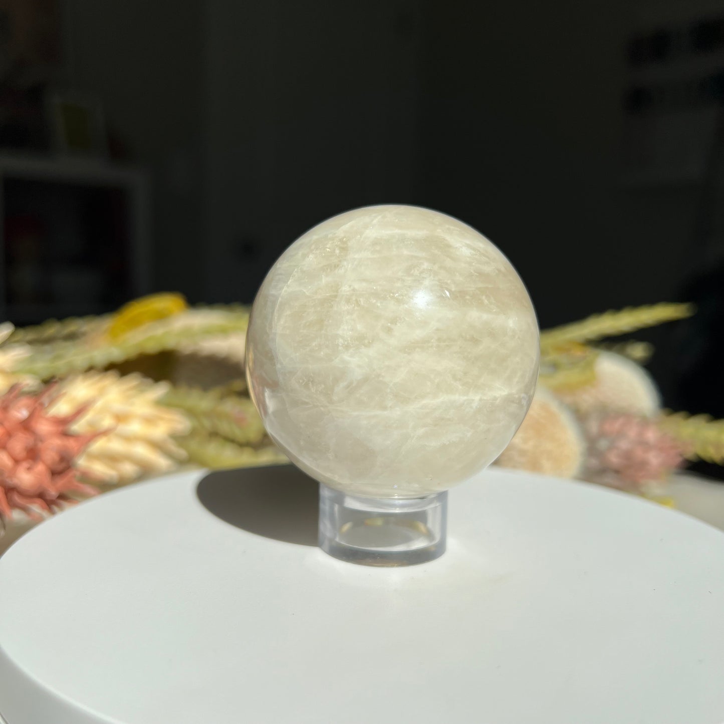 White Moonstone Sphere Diameter approximately: 2.19" (55 mm)