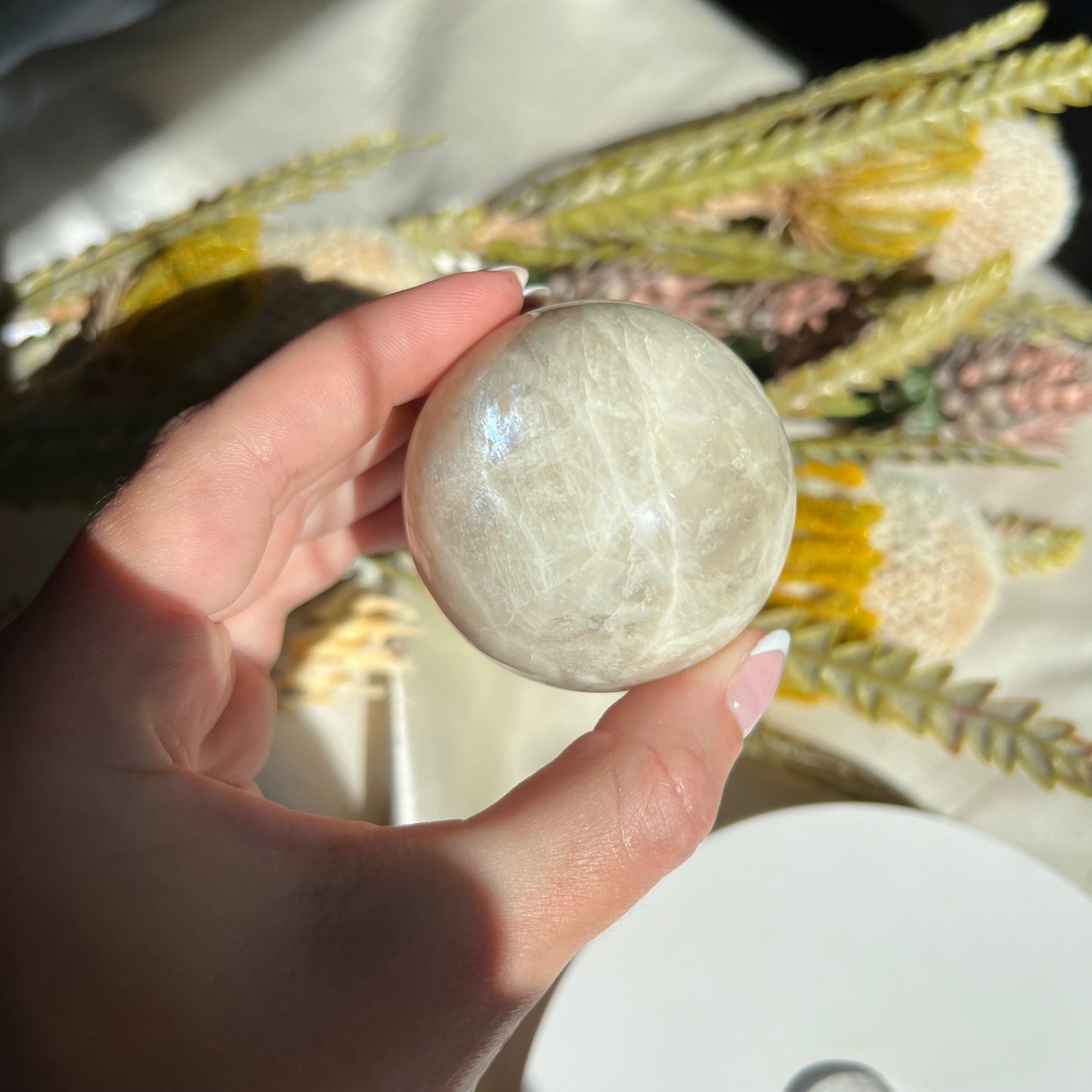 White Moonstone Sphere Diameter approximately: 2.19" (55 mm)