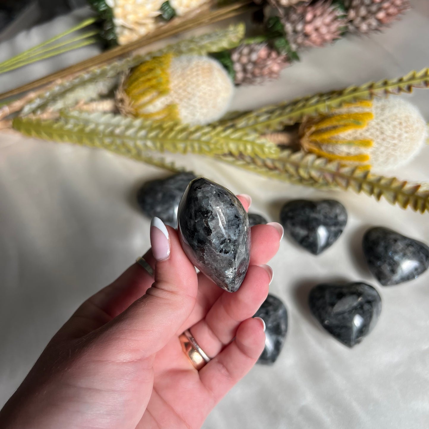 Flashy Larvikite Heart Carving from Norway