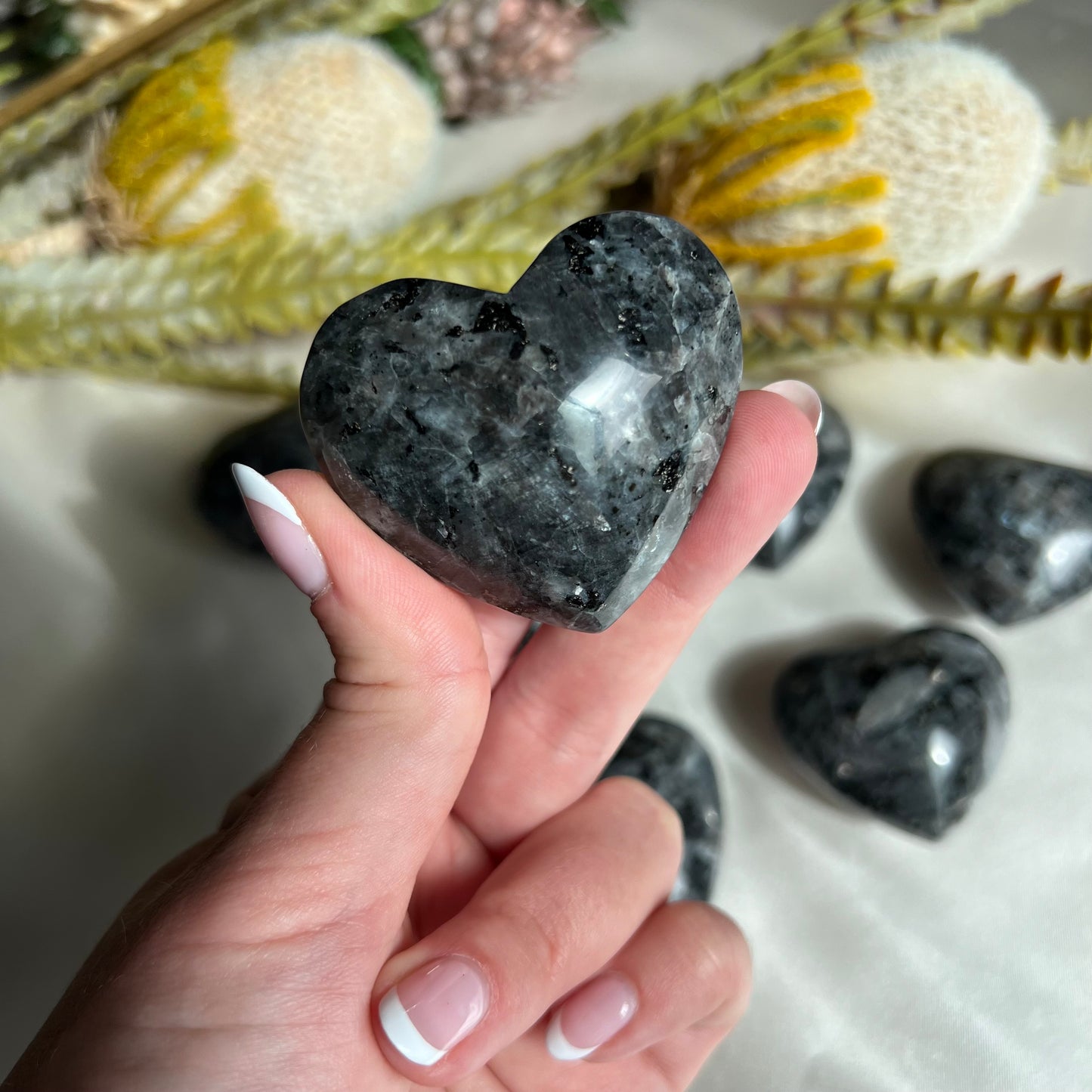 Flashy Larvikite Heart Carving from Norway