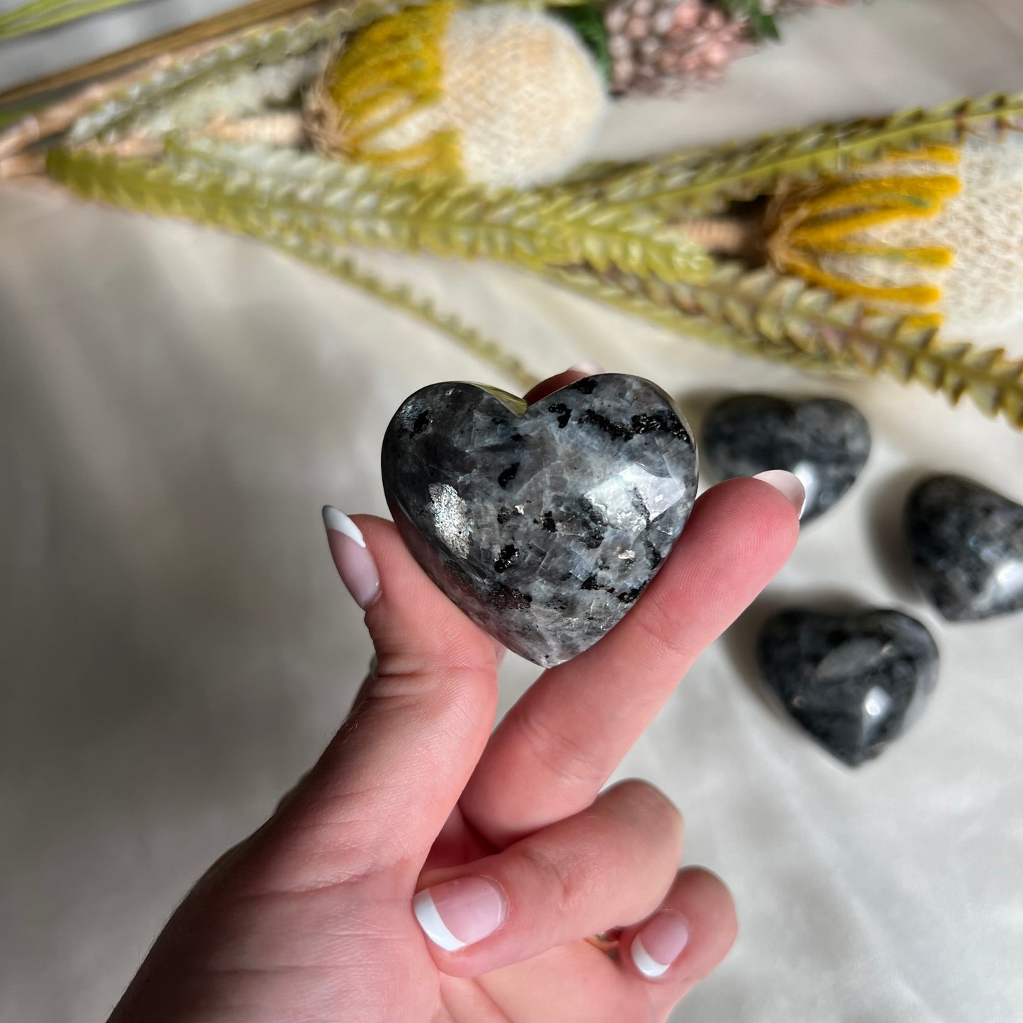 Flashy Larvikite Heart Carving from Norway