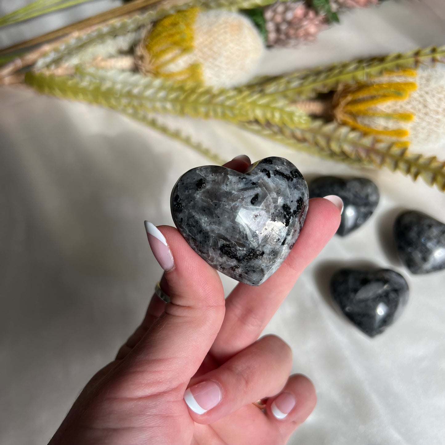 Flashy Larvikite Heart Carving from Norway