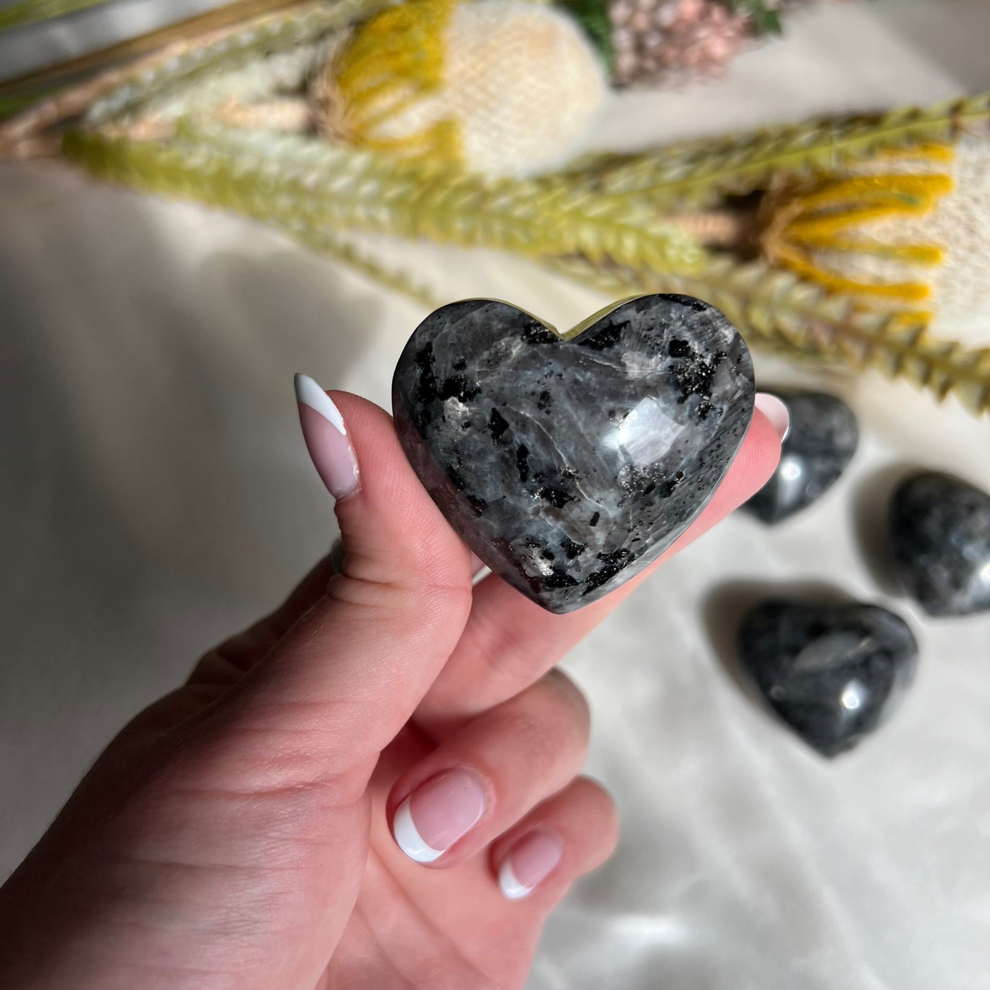 Flashy Larvikite Heart Carving from Norway