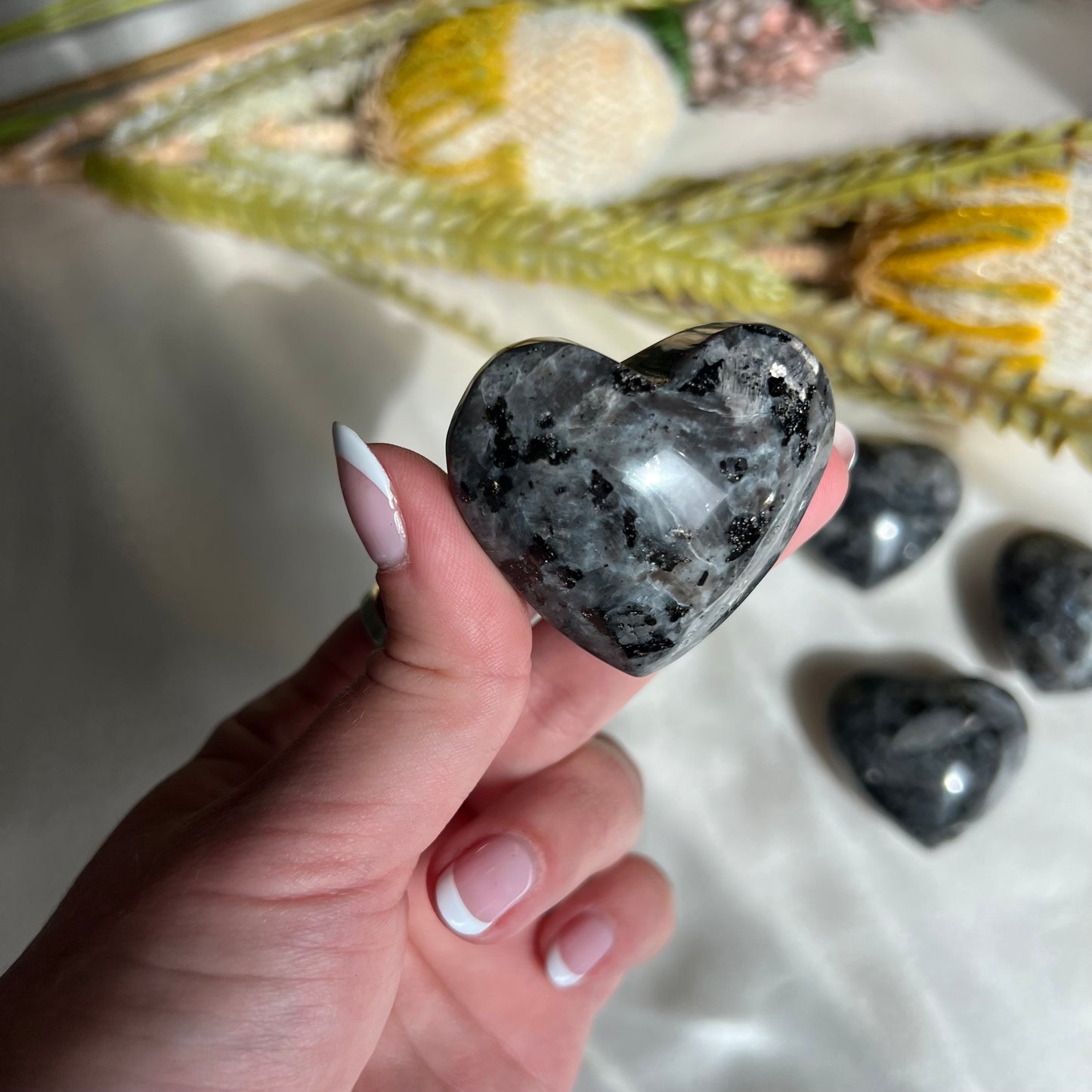 Flashy Larvikite Heart Carving from Norway