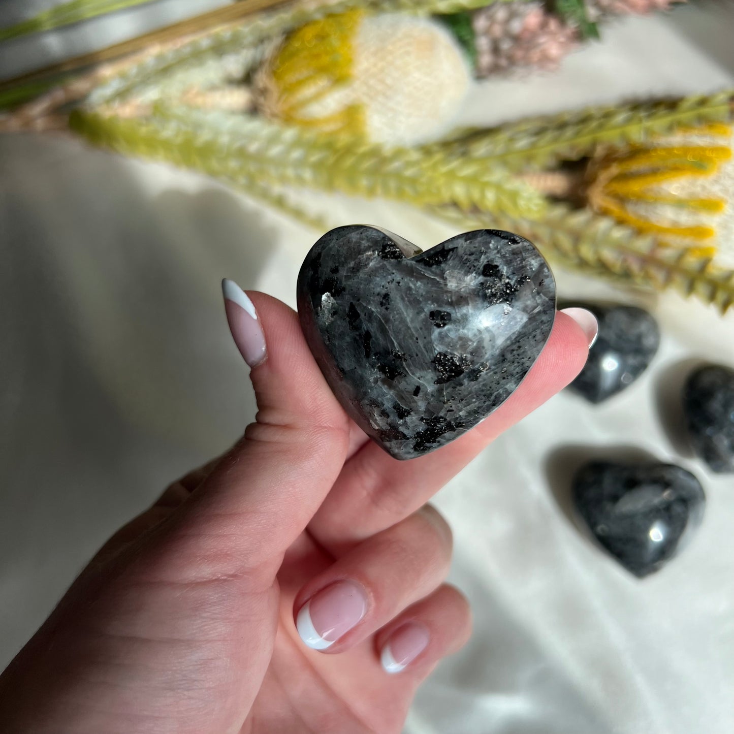 Flashy Larvikite Heart Carving from Norway