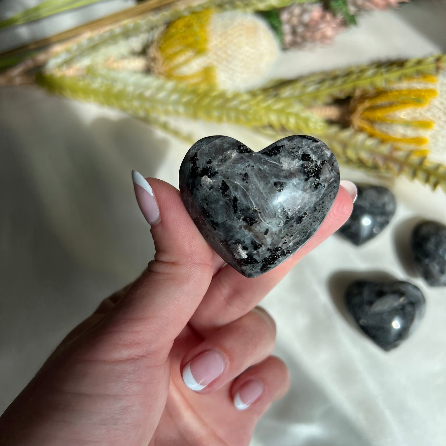 Flashy Larvikite Heart Carving from Norway