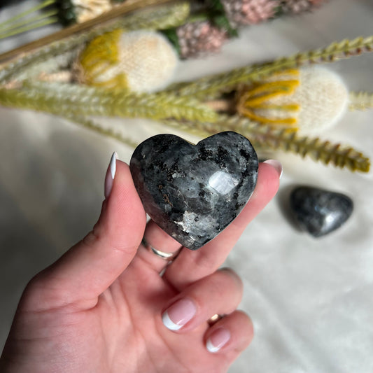 Flashy Larvikite Heart Carving from Norway