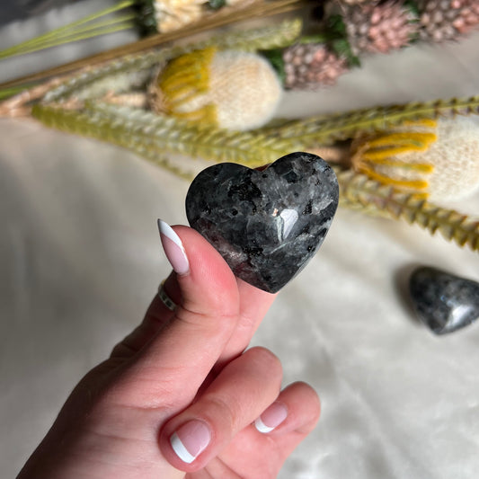 Flashy Larvikite Heart Carving from Norway