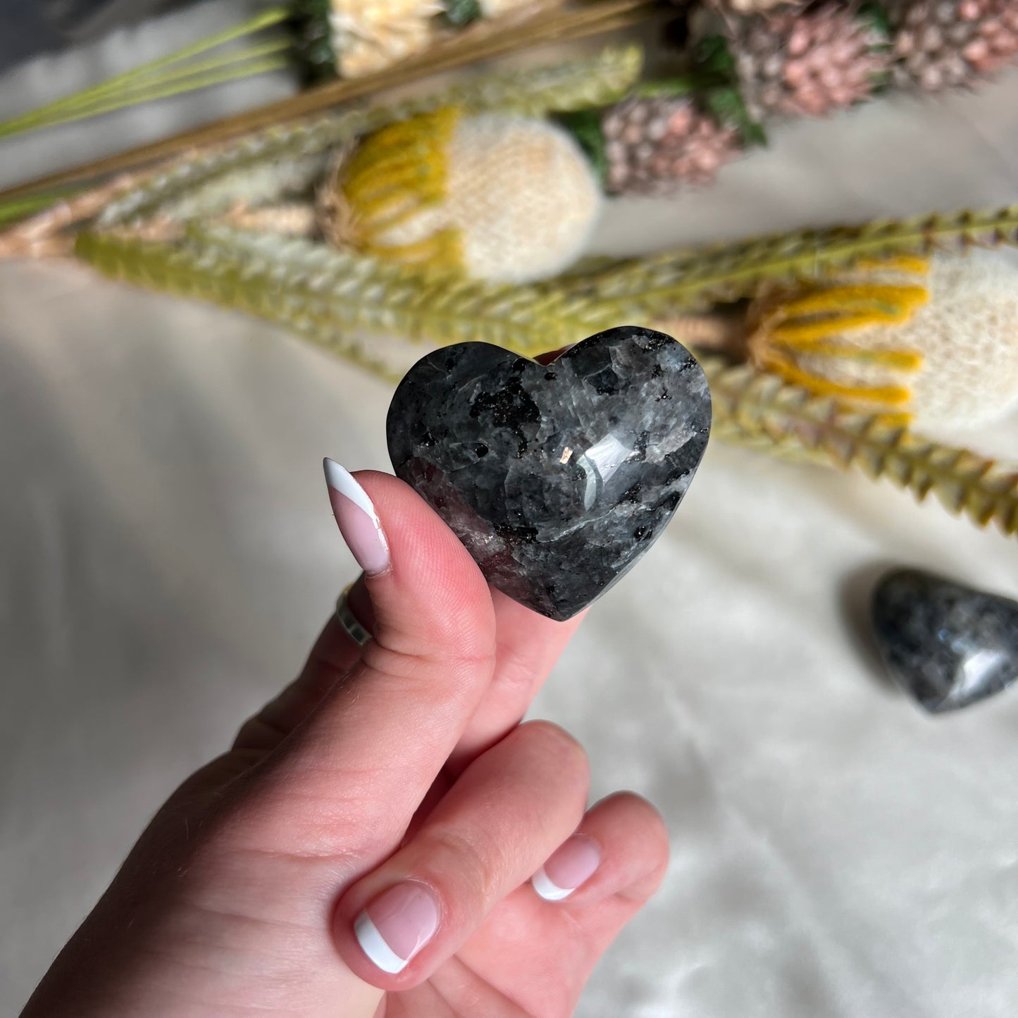 Flashy Larvikite Heart Carving from Norway