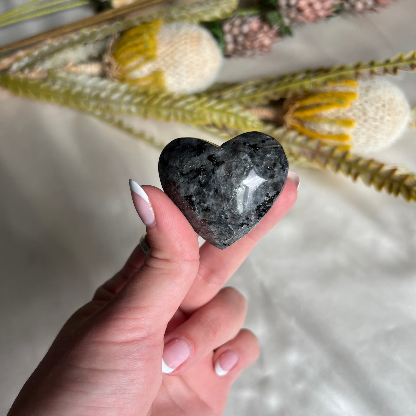 Flashy Larvikite Heart Carving from Norway