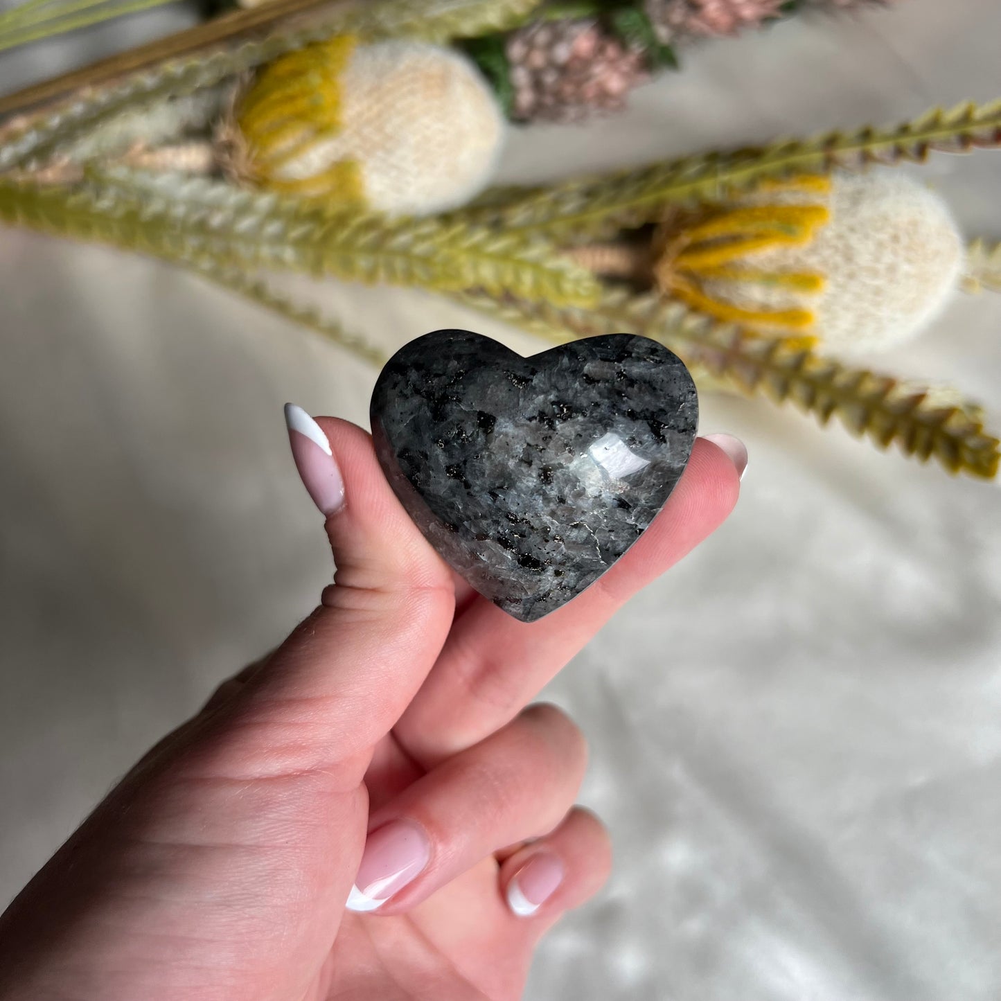 Flashy Larvikite Heart Carving from Norway