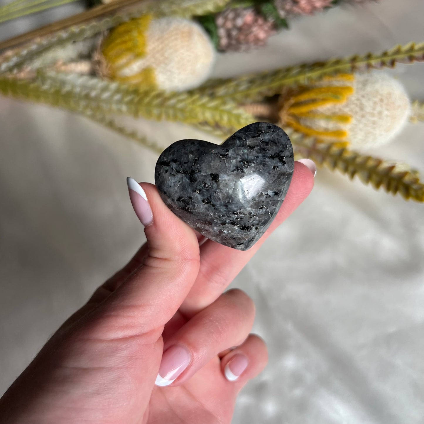 Flashy Larvikite Heart Carving from Norway