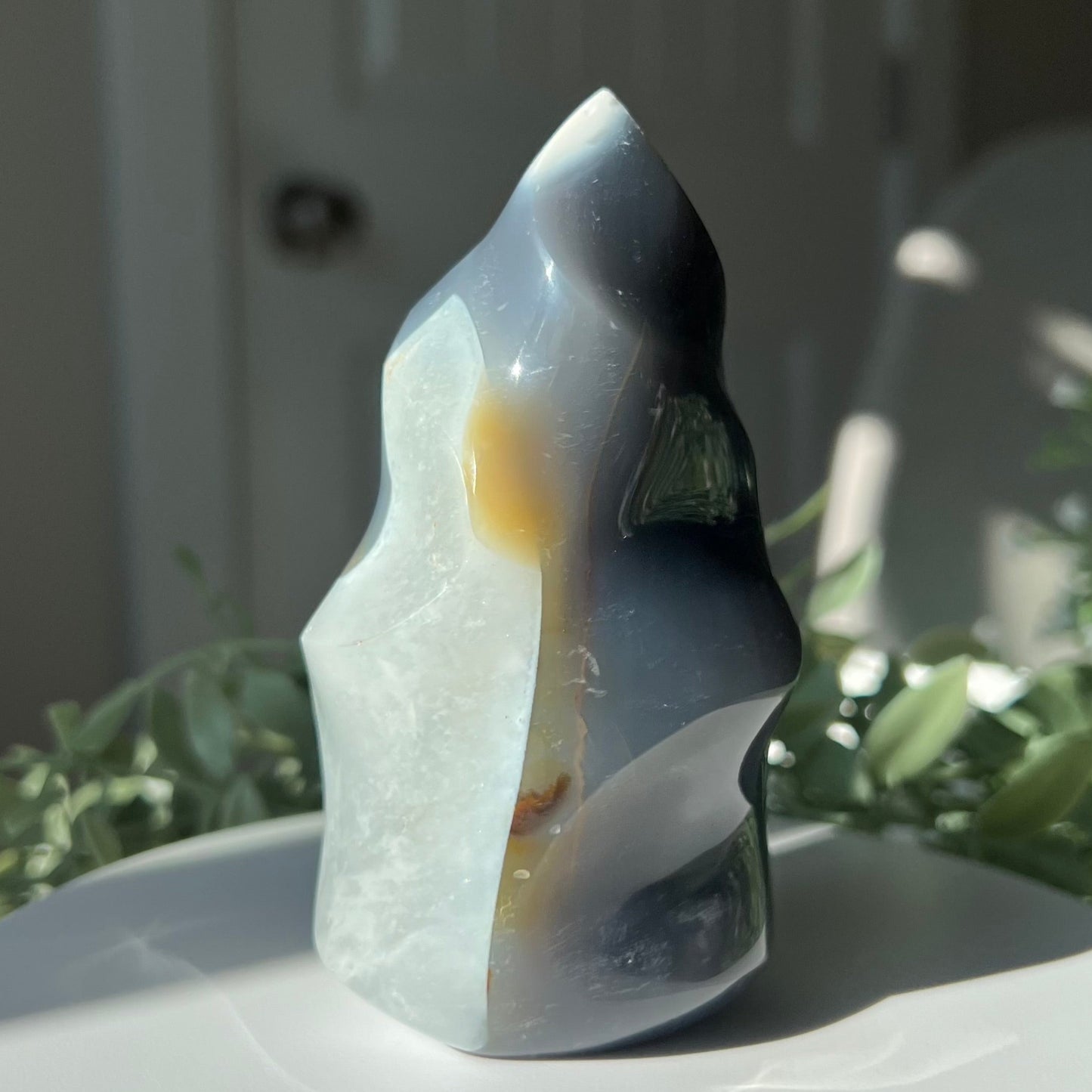 Orca Agate Flame Carving from Madagascar