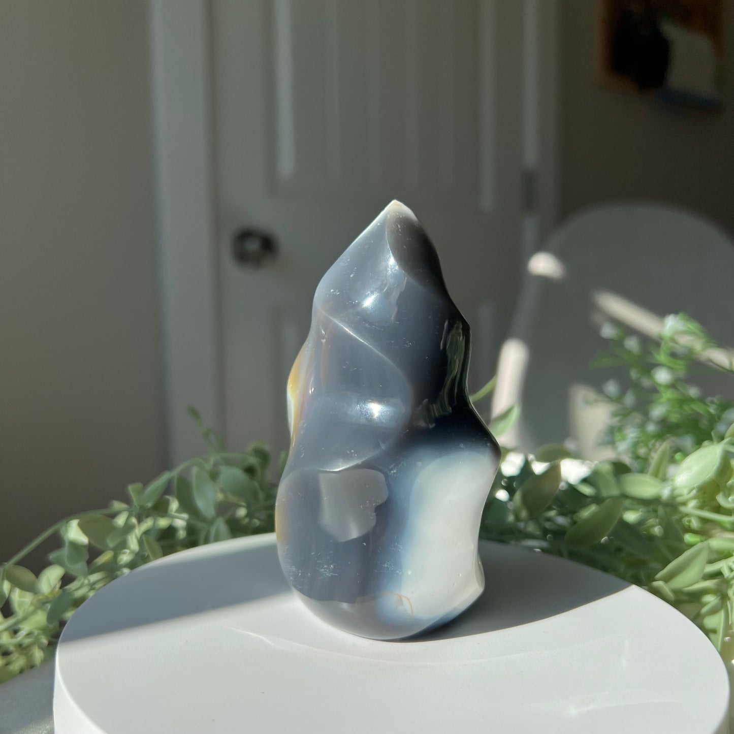 Orca Agate Flame Carving from Madagascar