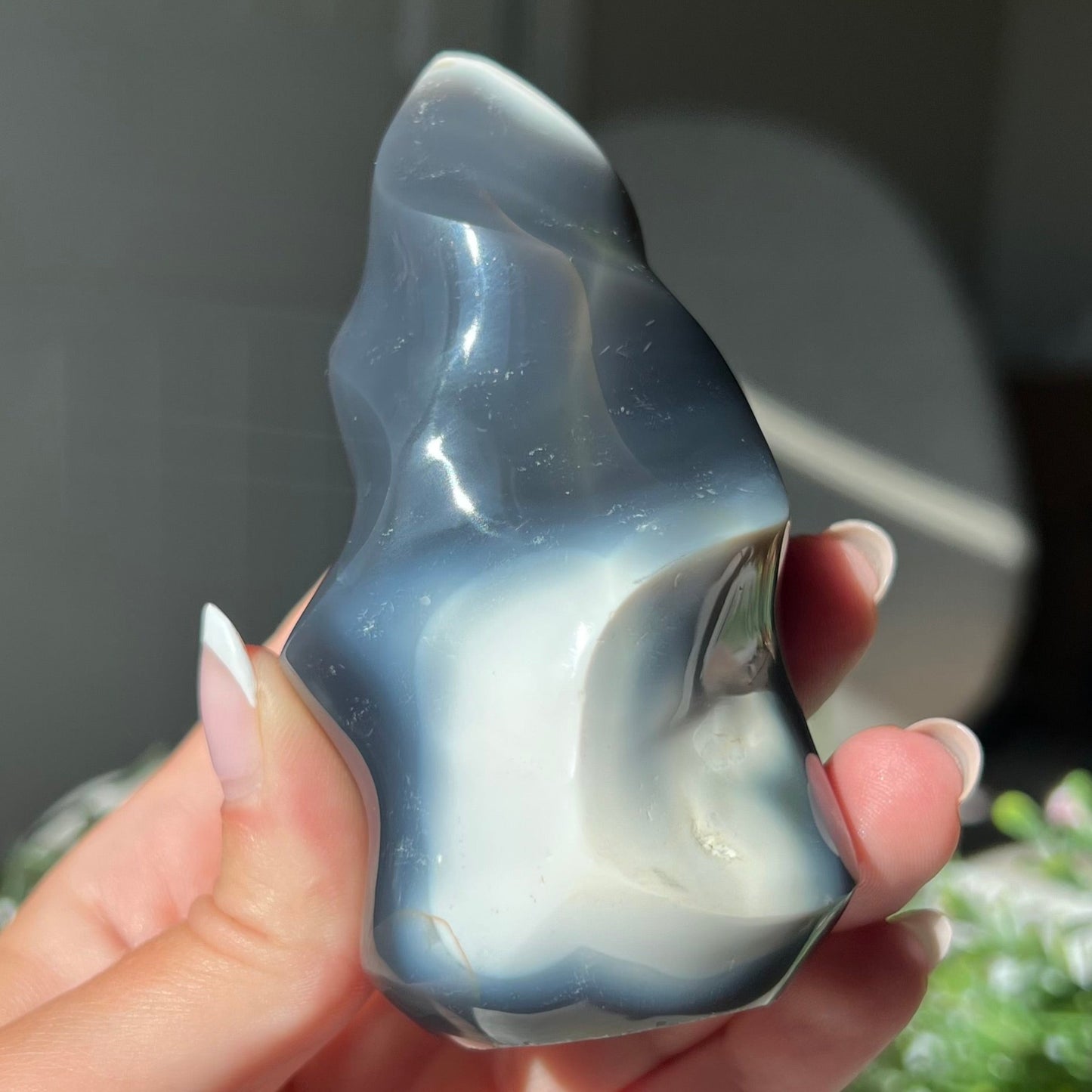 Orca Agate Flame Carving from Madagascar