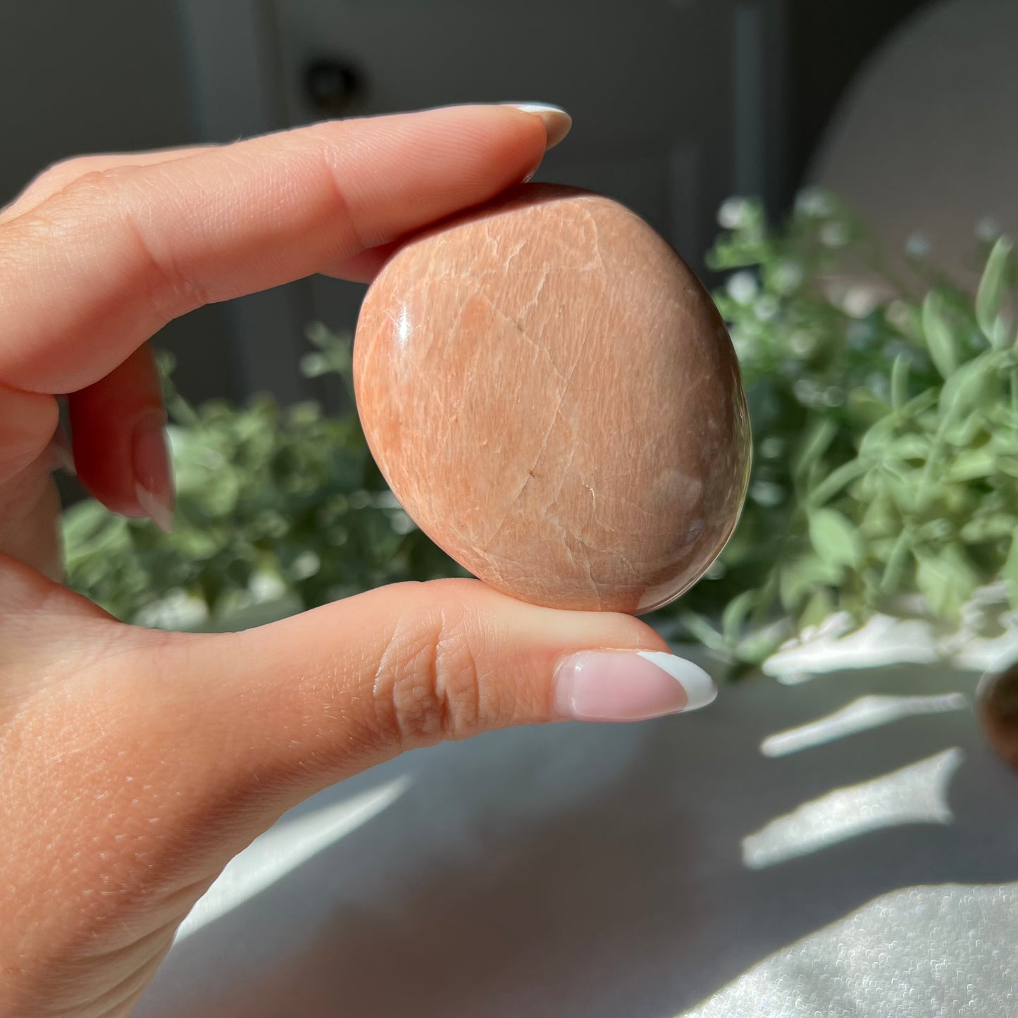 Peach Moonstone Palm Stone from Madagascar