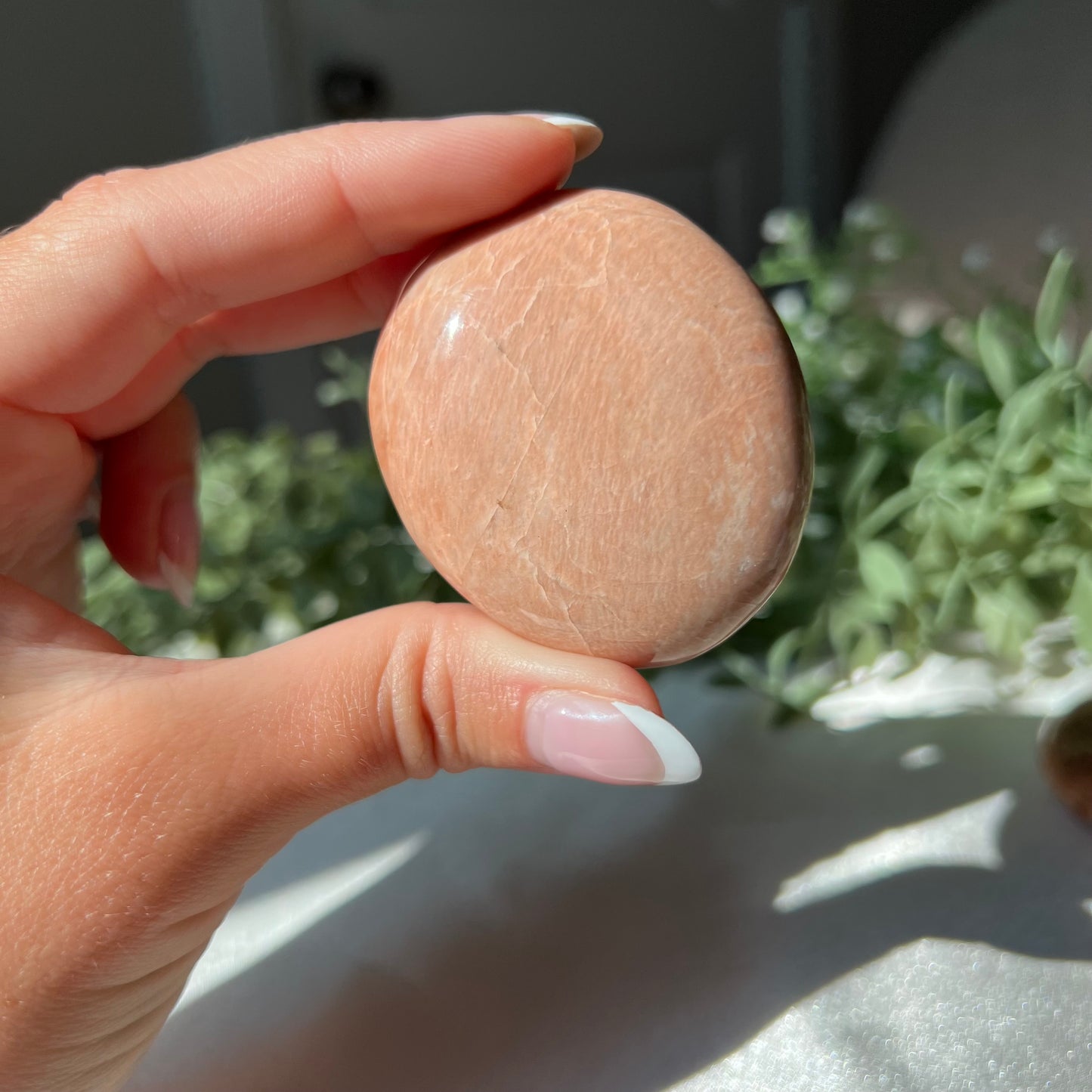 Peach Moonstone Palm Stone from Madagascar