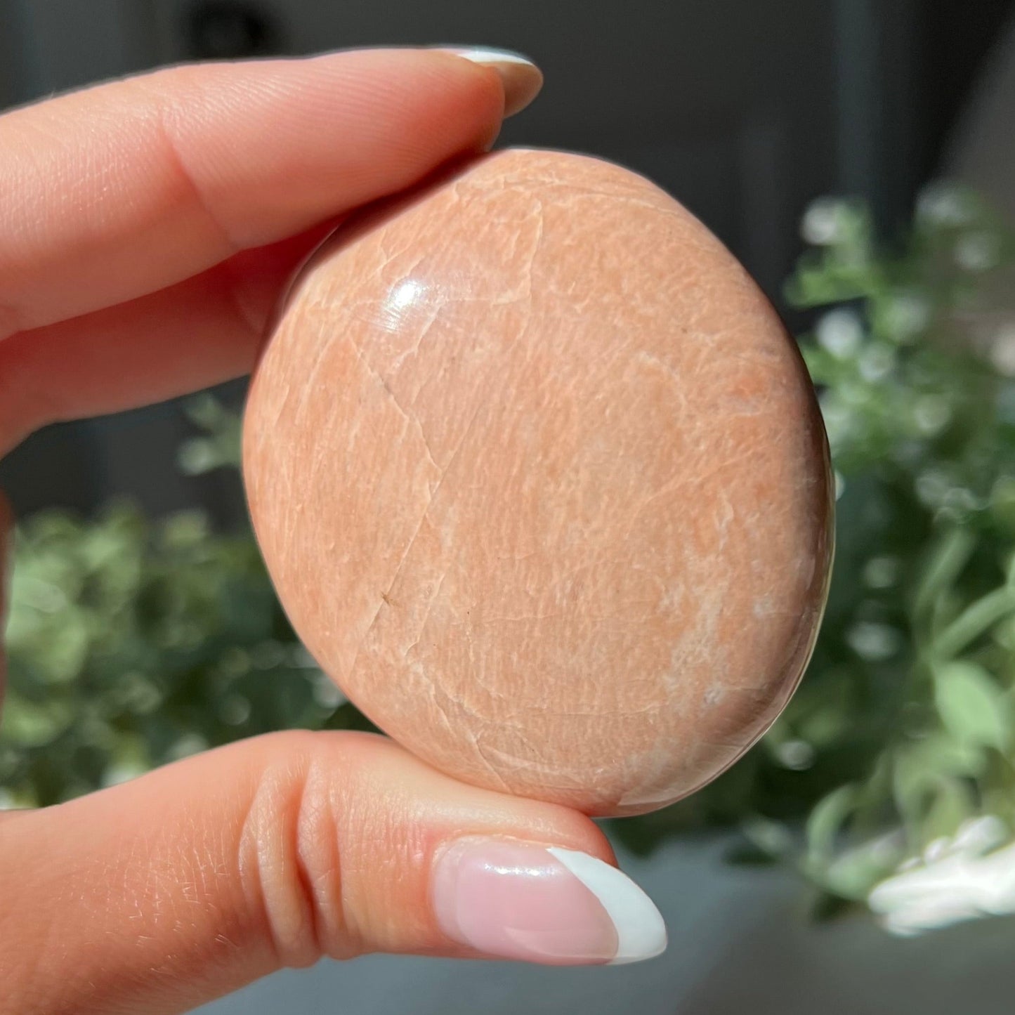 Peach Moonstone Palm Stone from Madagascar