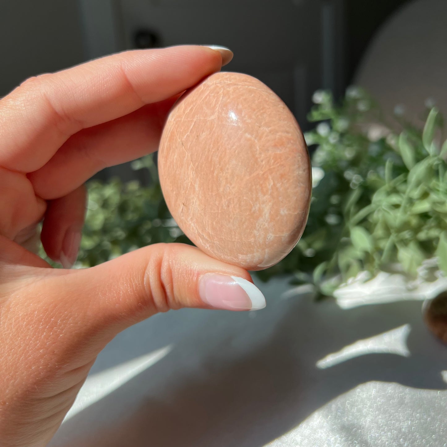 Peach Moonstone Palm Stone from Madagascar