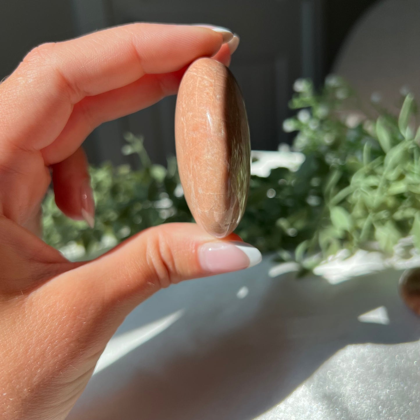 Peach Moonstone Palm Stone from Madagascar