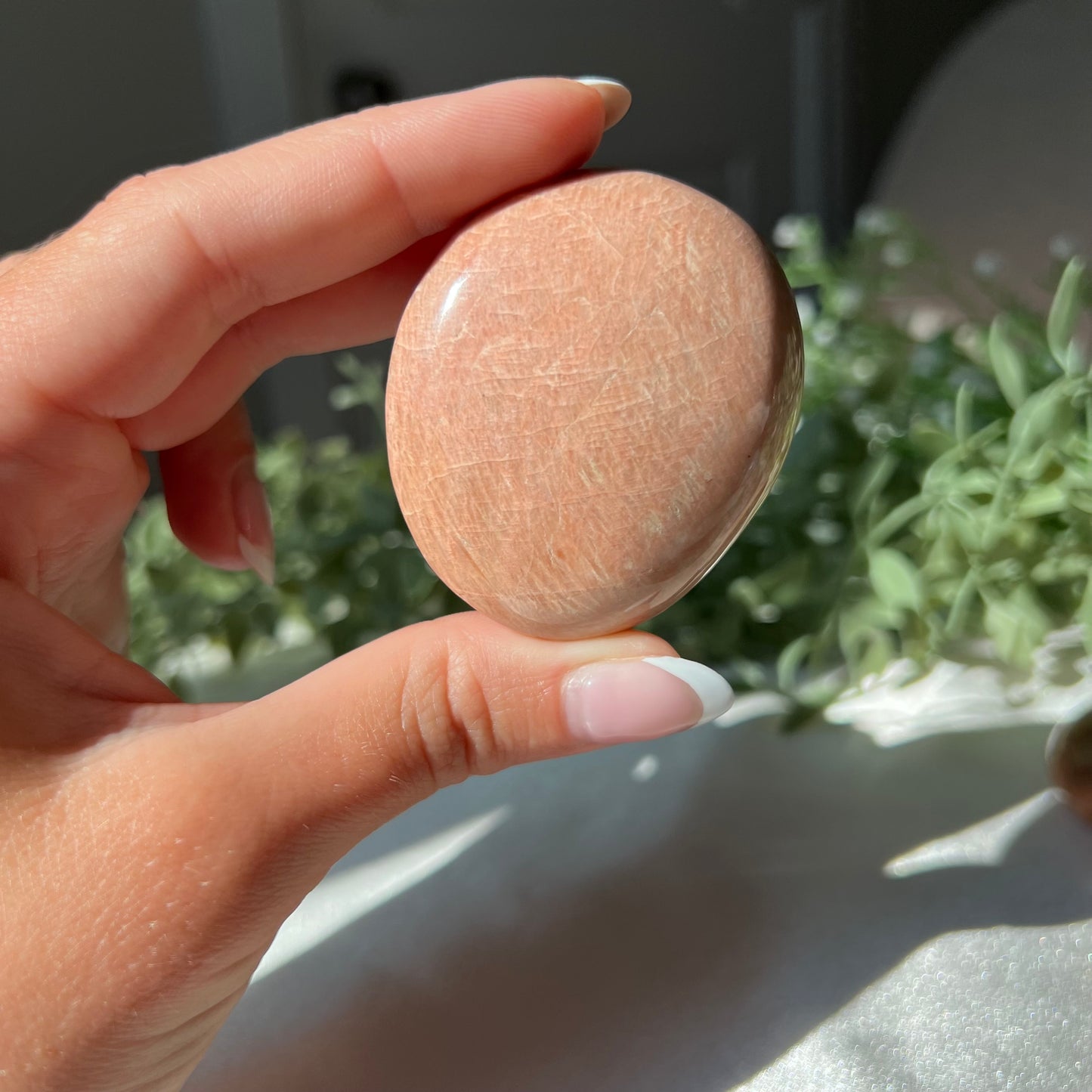 Peach Moonstone Palm Stone from Madagascar