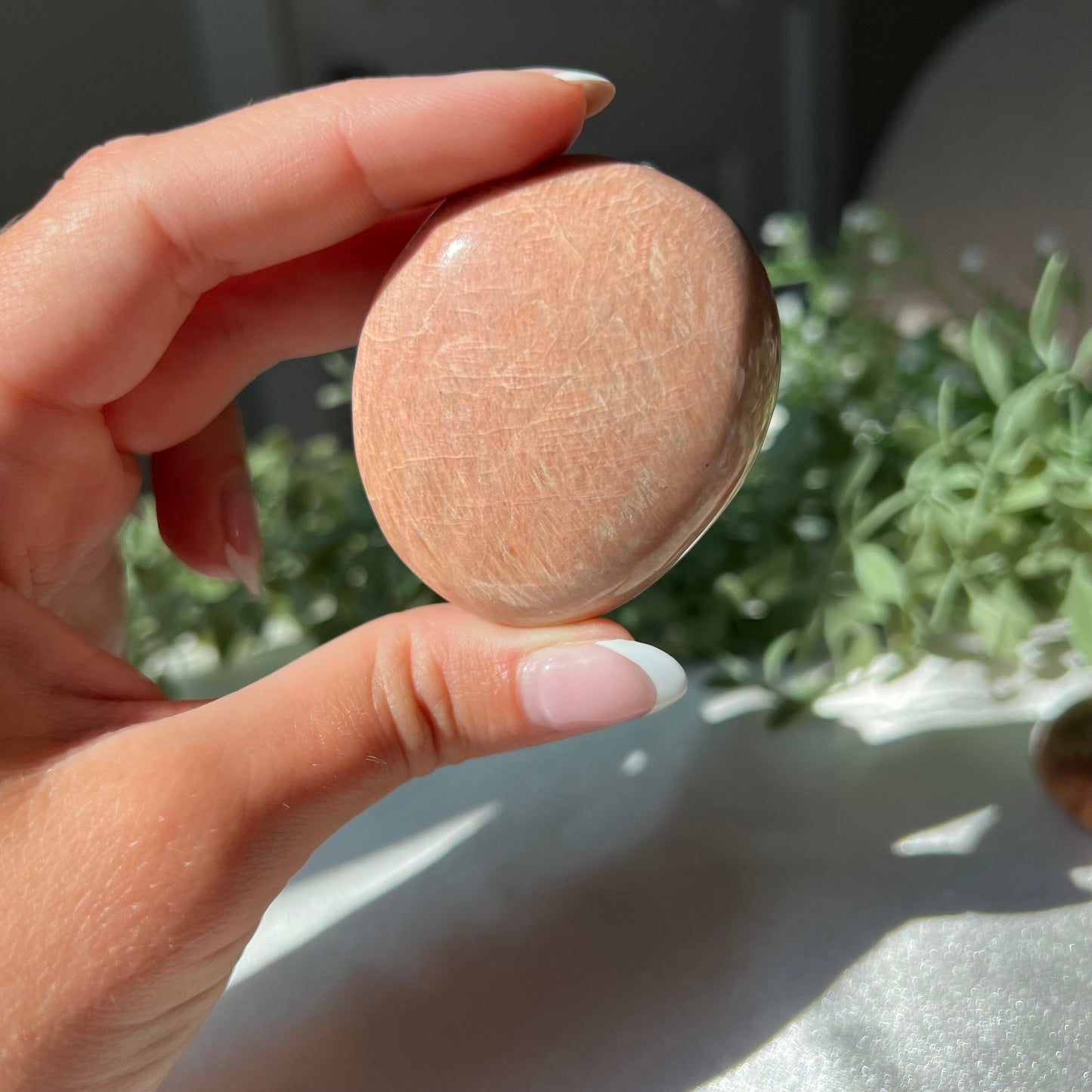 Peach Moonstone Palm Stone from Madagascar