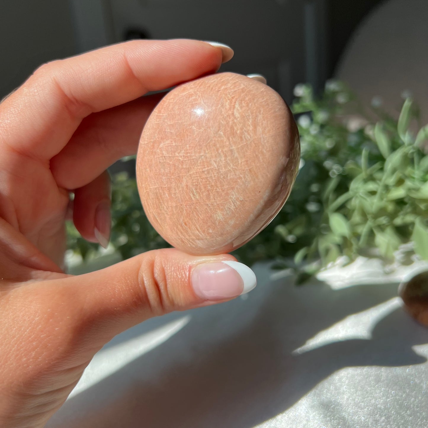 Peach Moonstone Palm Stone from Madagascar