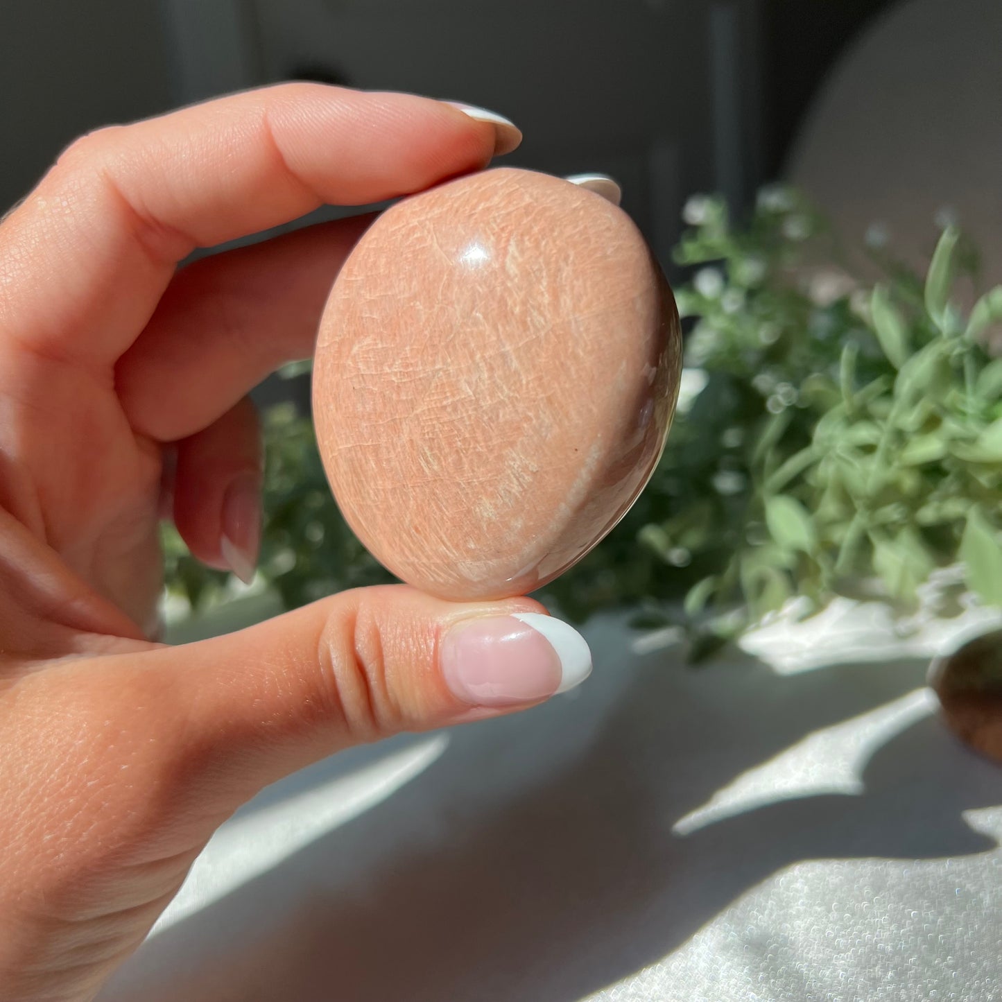 Peach Moonstone Palm Stone from Madagascar