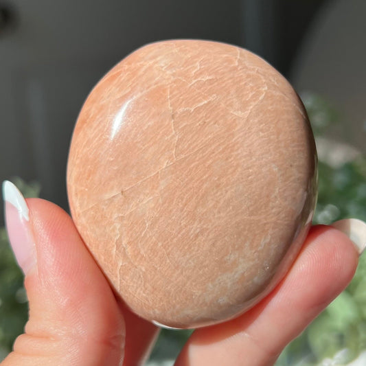 Peach Moonstone Palm Stone from Madagascar