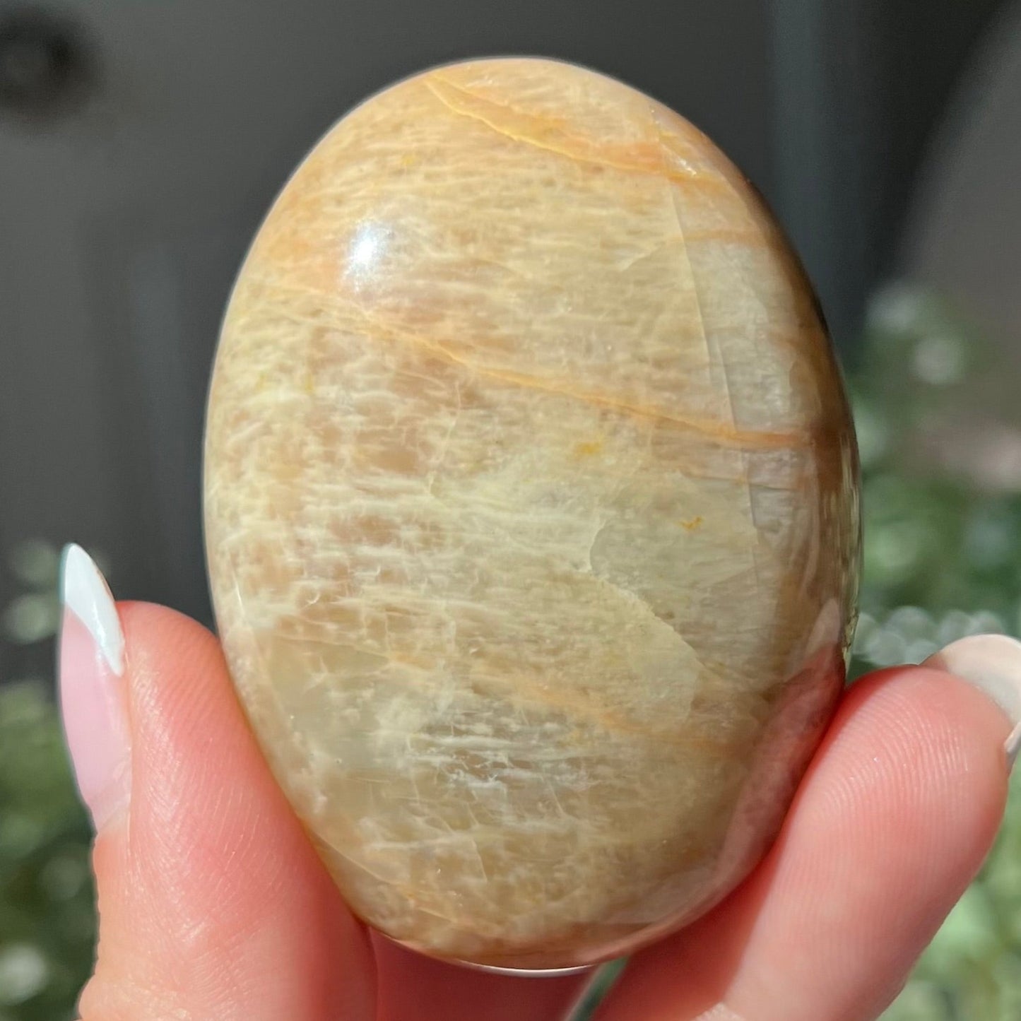 Peach Moonstone Palm Stone from Madagascar