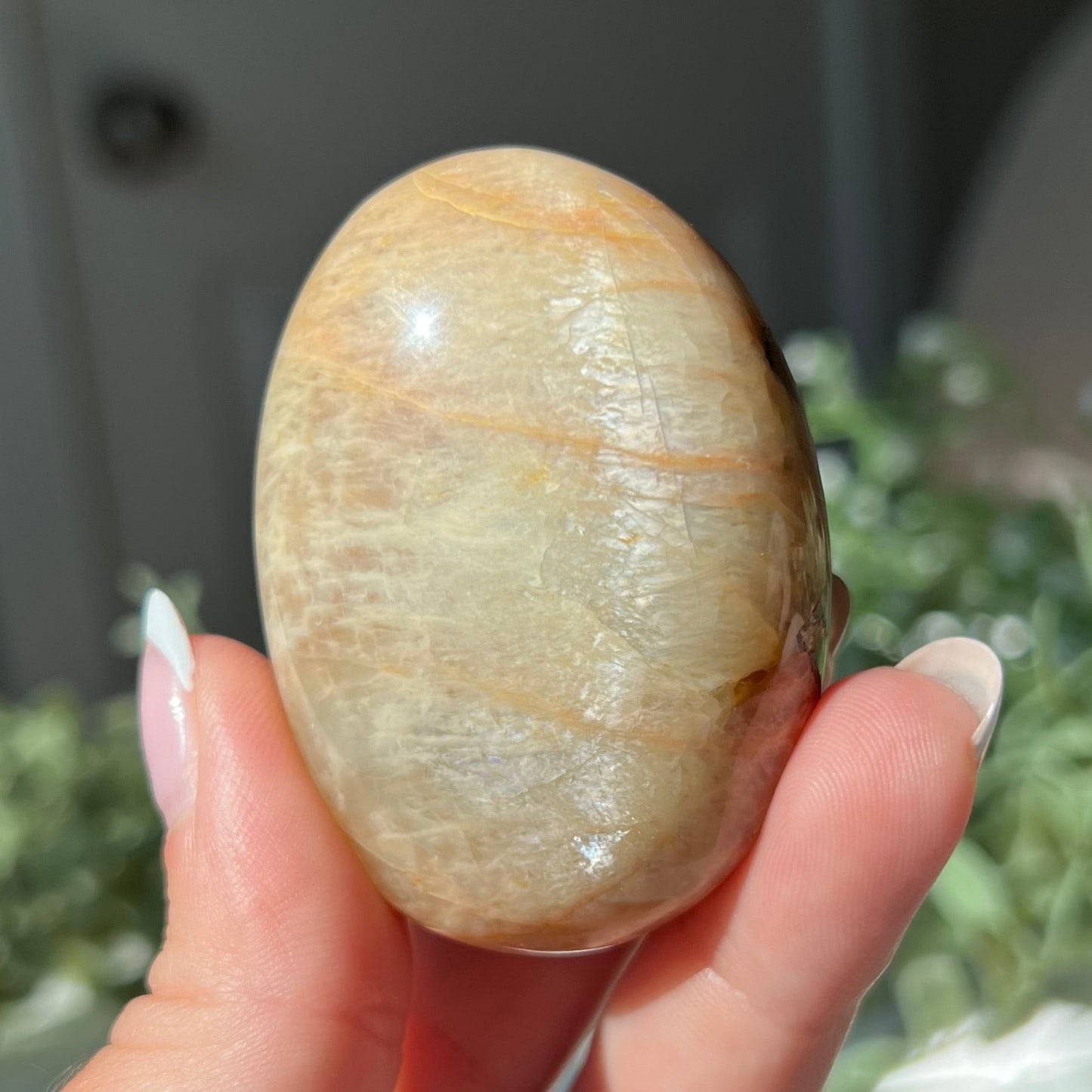 Peach Moonstone Palm Stone from Madagascar