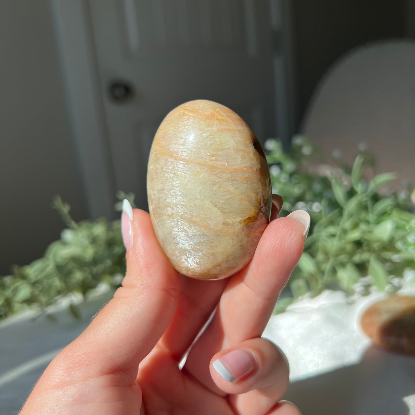 Peach Moonstone Palm Stone from Madagascar