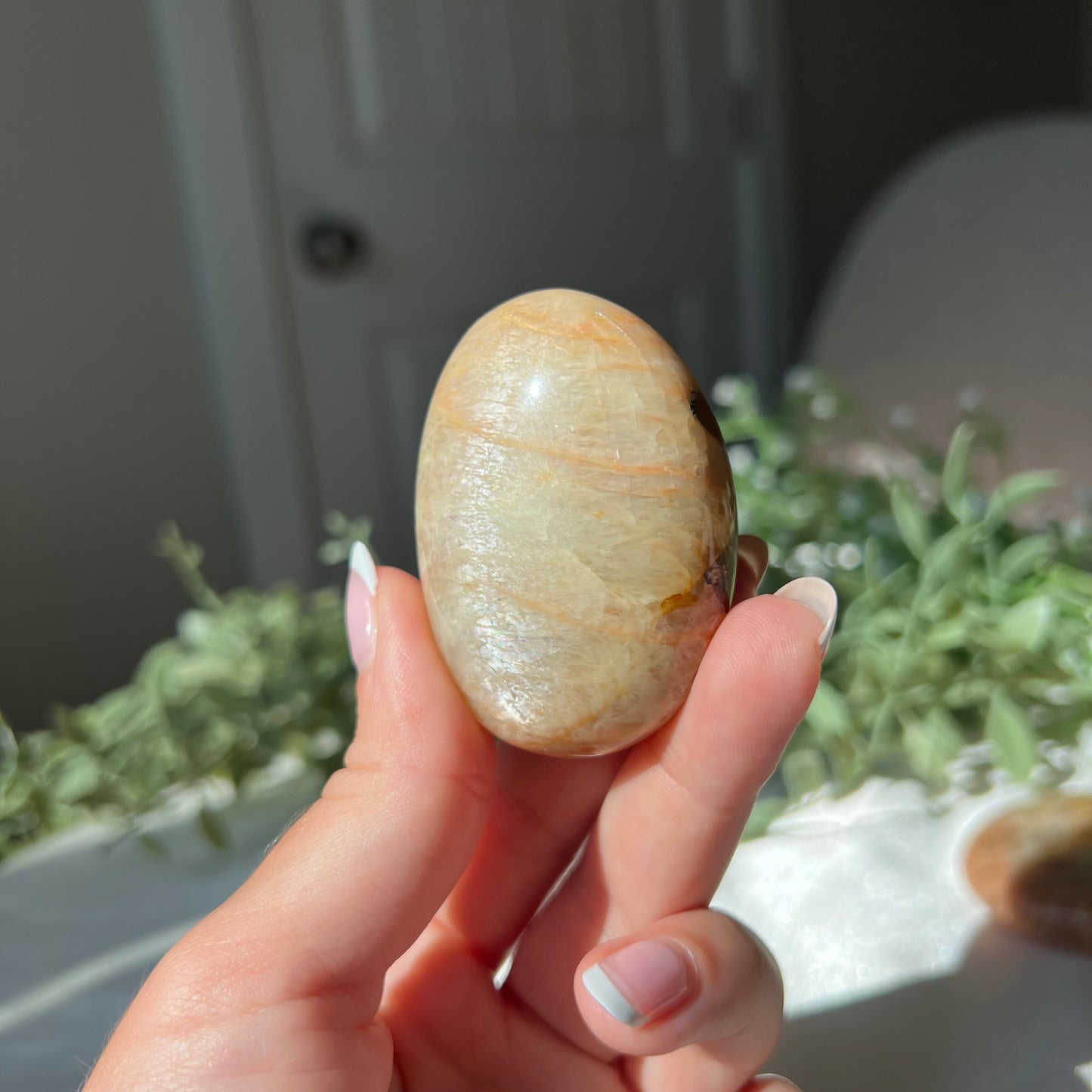 Peach Moonstone Palm Stone from Madagascar