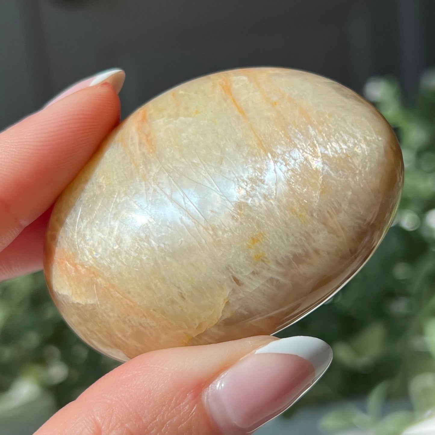 Peach Moonstone Palm Stone from Madagascar