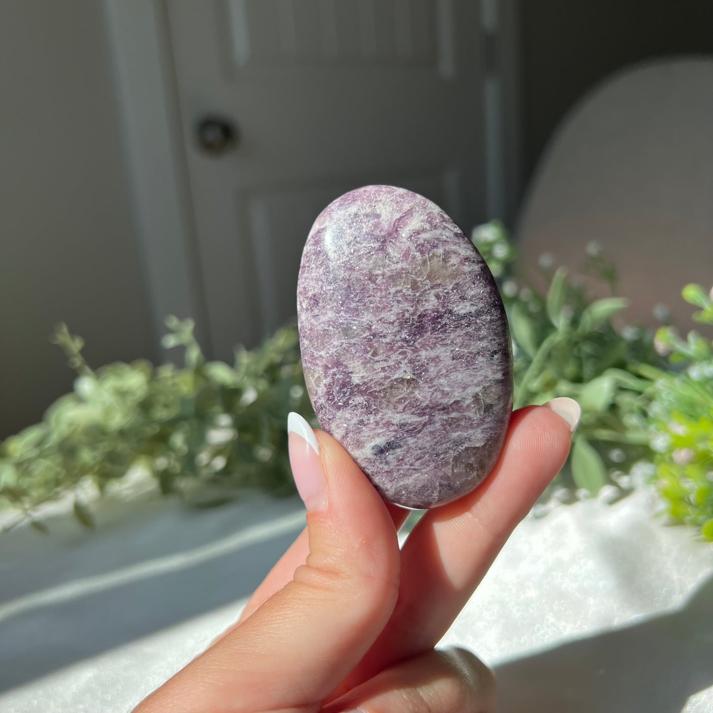 Lepidolite Palm Stone from Madagascar